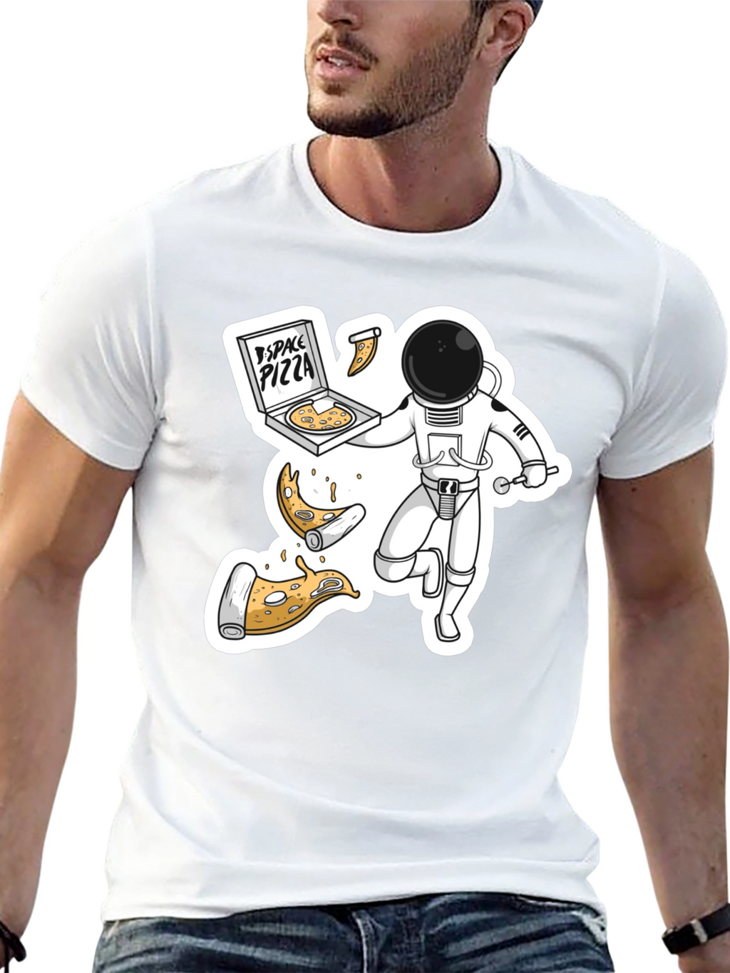 Space Pizza Black T-Shirt - Astronaut Delivery!