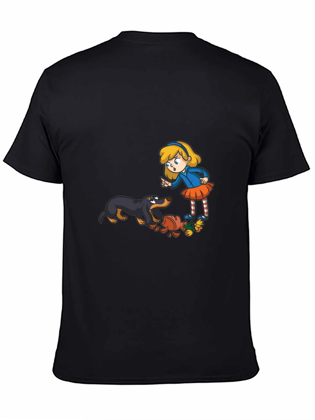 Cartoon Girl & Dog Graphic Black T-Shirt