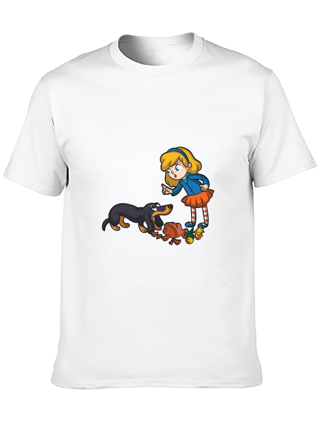 Cartoon Girl & Dog Graphic Black T-Shirt