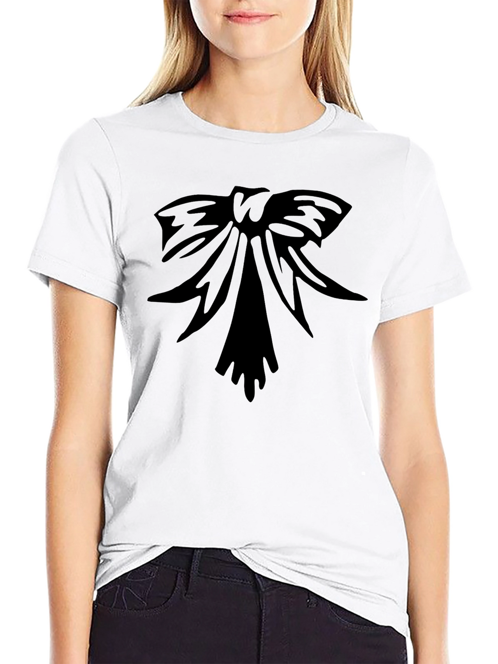 Black T-Shirt with Bow Graphic