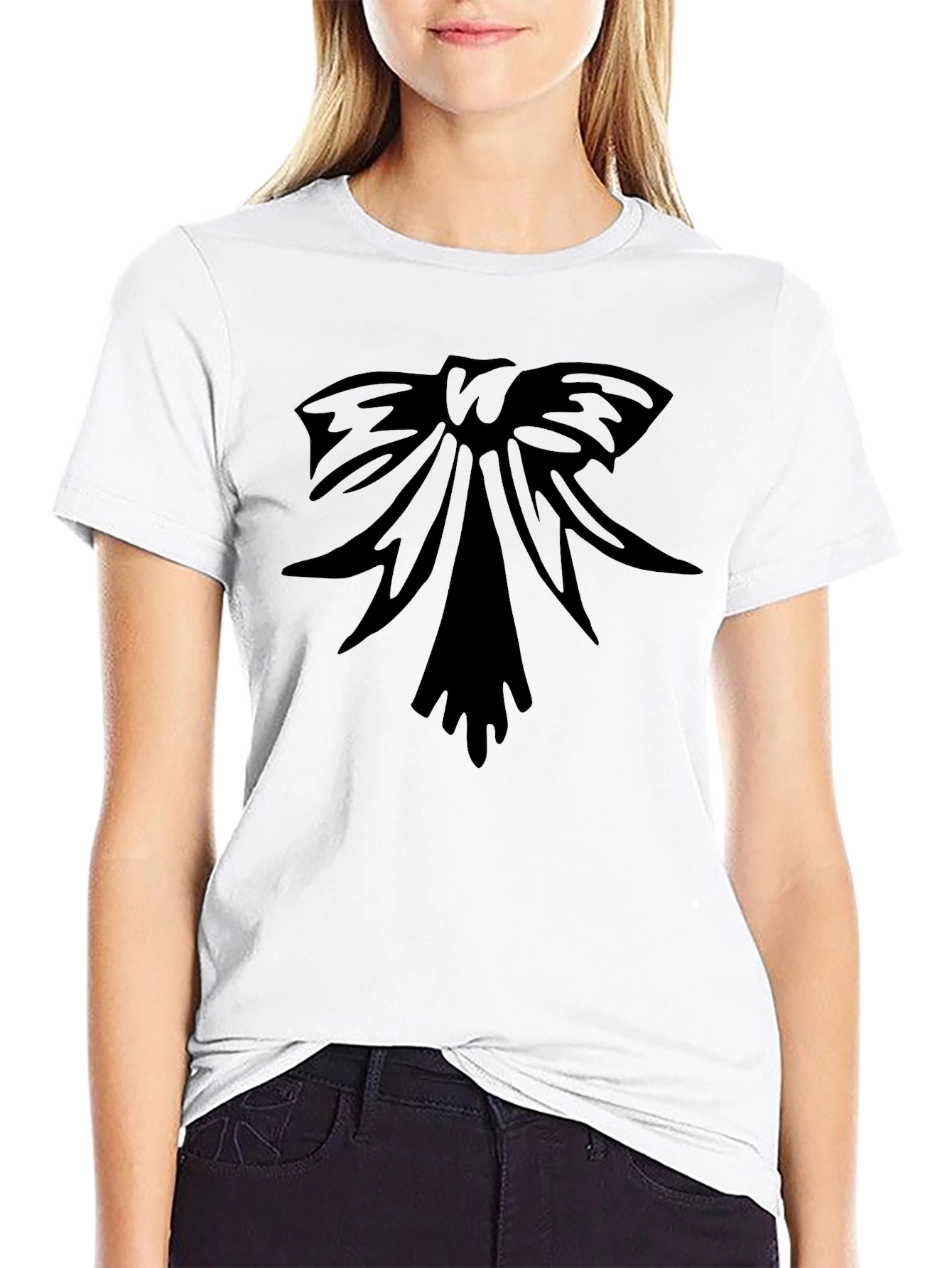 Black T-Shirt with Bow Graphic