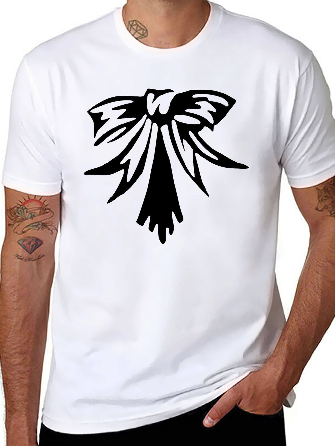 Black T-Shirt with Bow Graphic