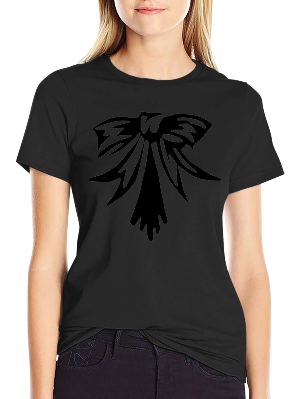 Black T-Shirt with Bow Graphic