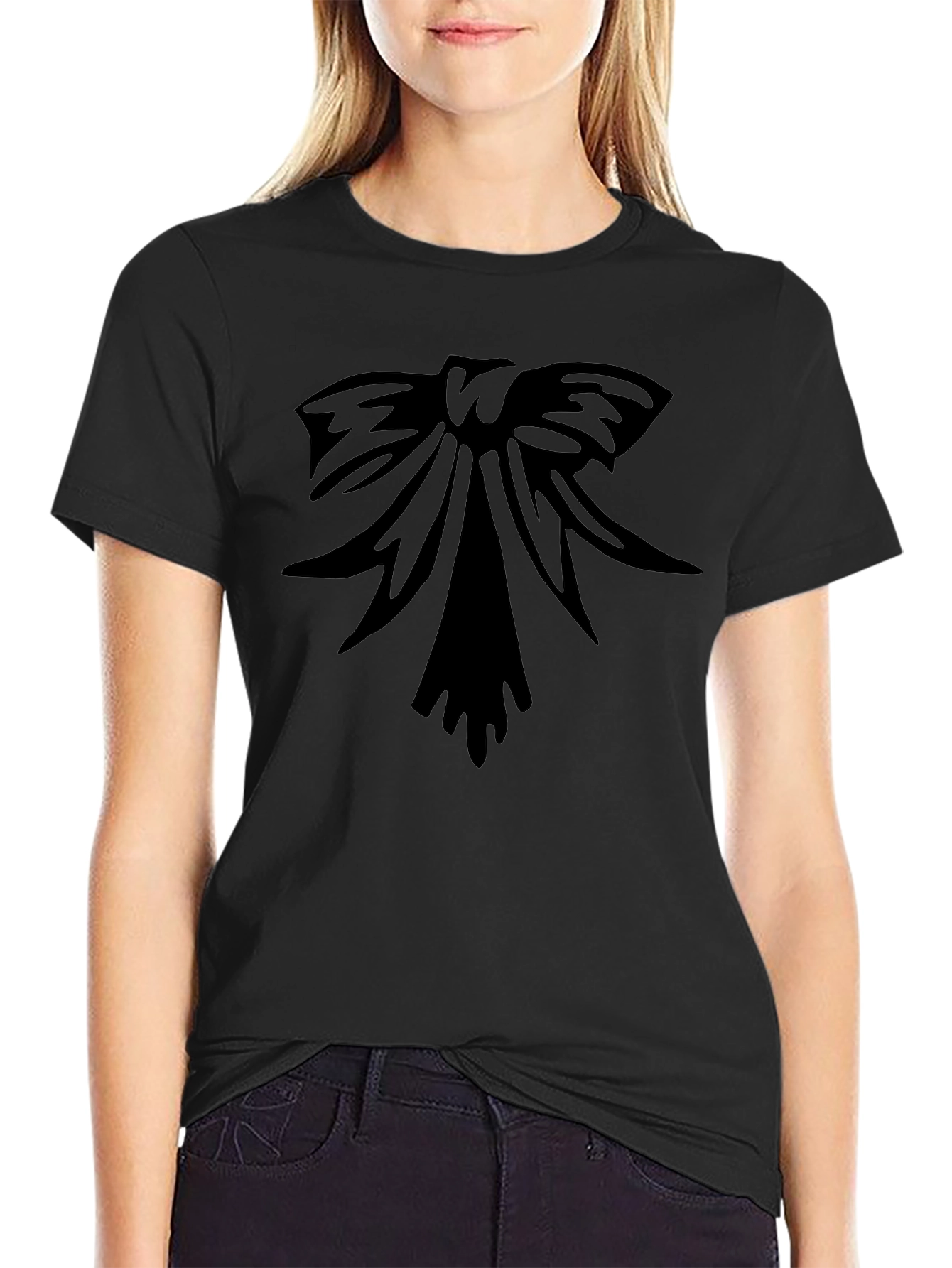 Black T-Shirt with Bow Graphic