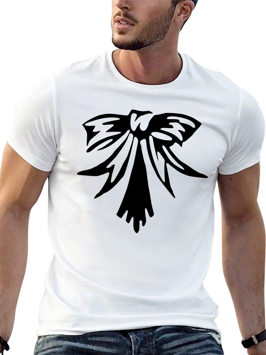 Black T-Shirt with Bow Graphic