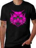 Geometric Pink Cat Graphic T-Shirt