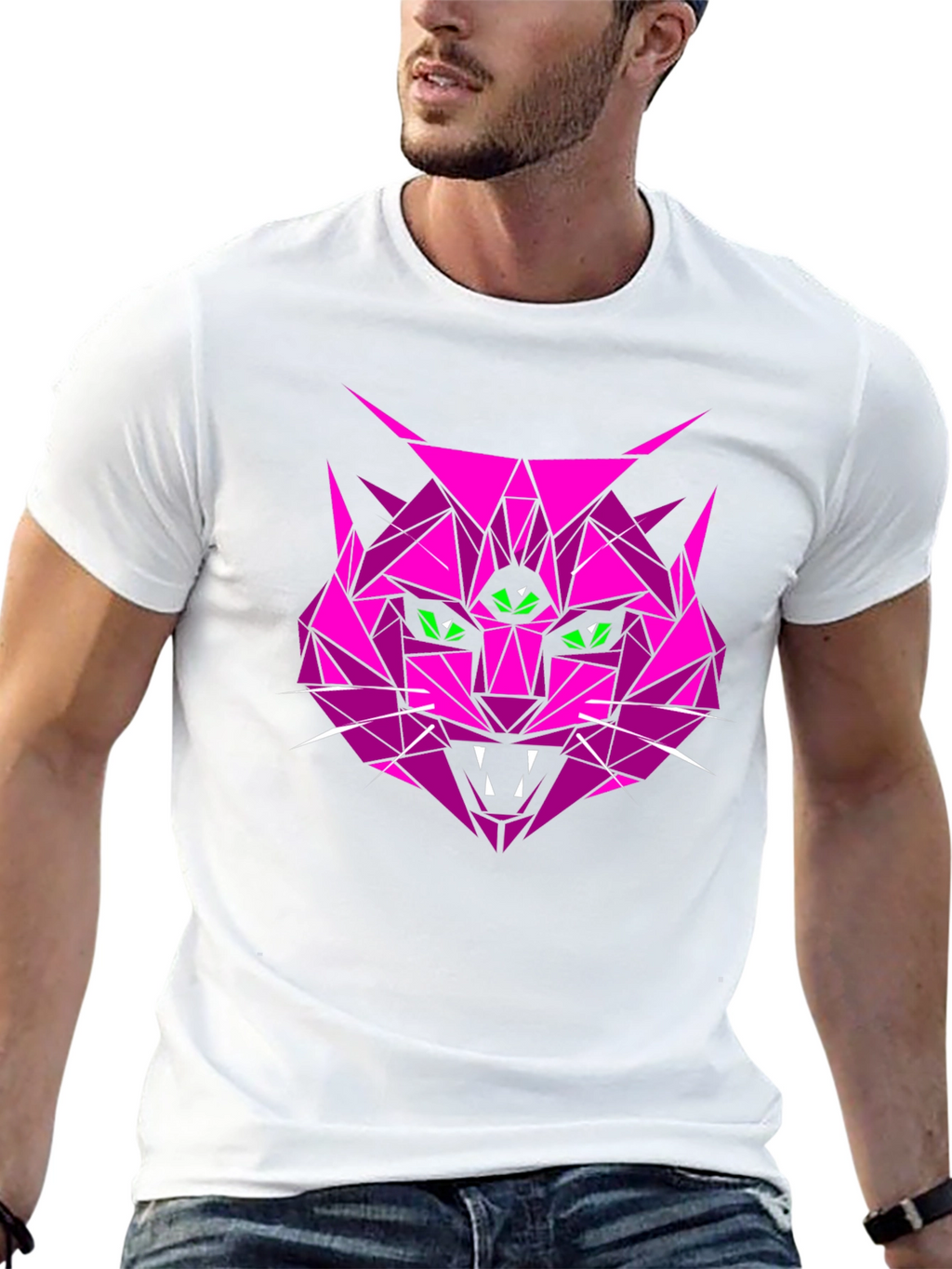 Geometric Pink Cat Graphic T-Shirt