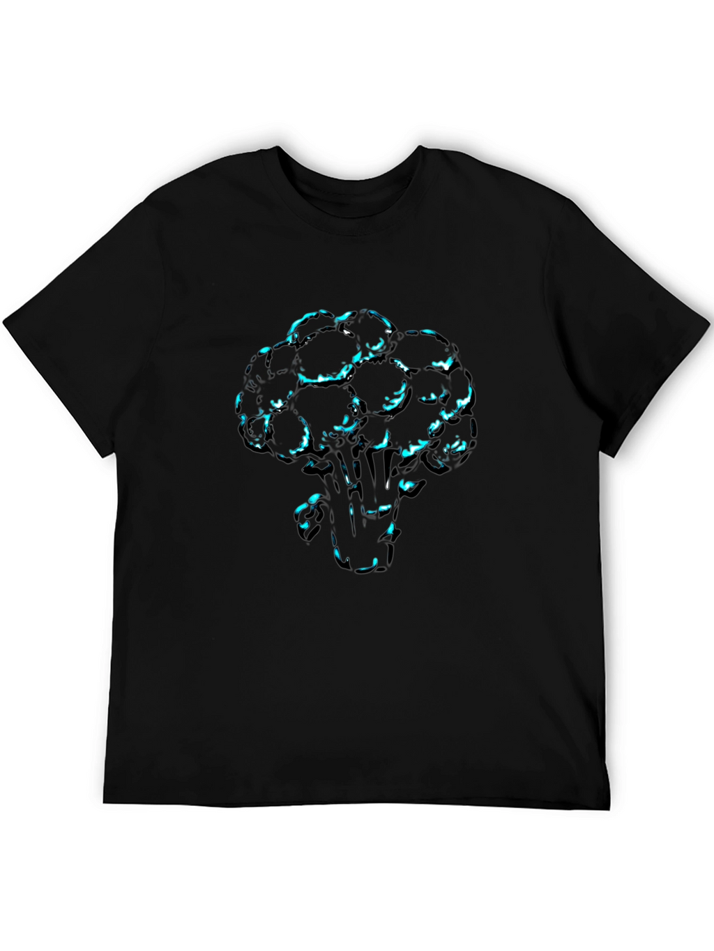 Mens Black T-Shirt with Broccoli Print
