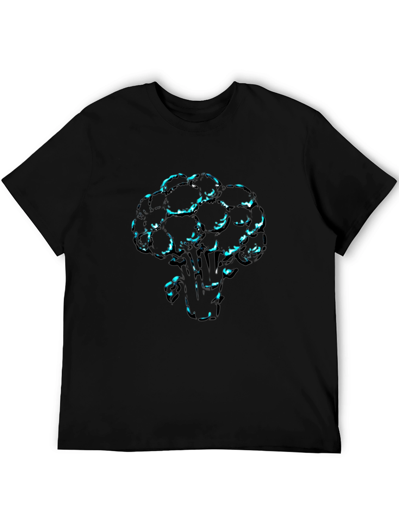 Mens Black T-Shirt with Broccoli Print