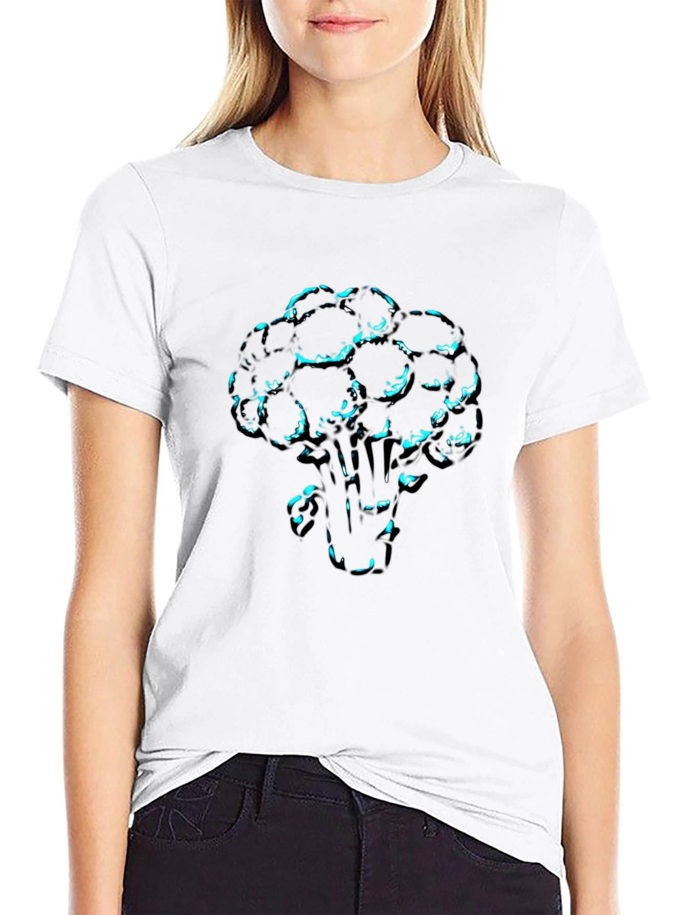 Mens Black T-Shirt with Broccoli Print