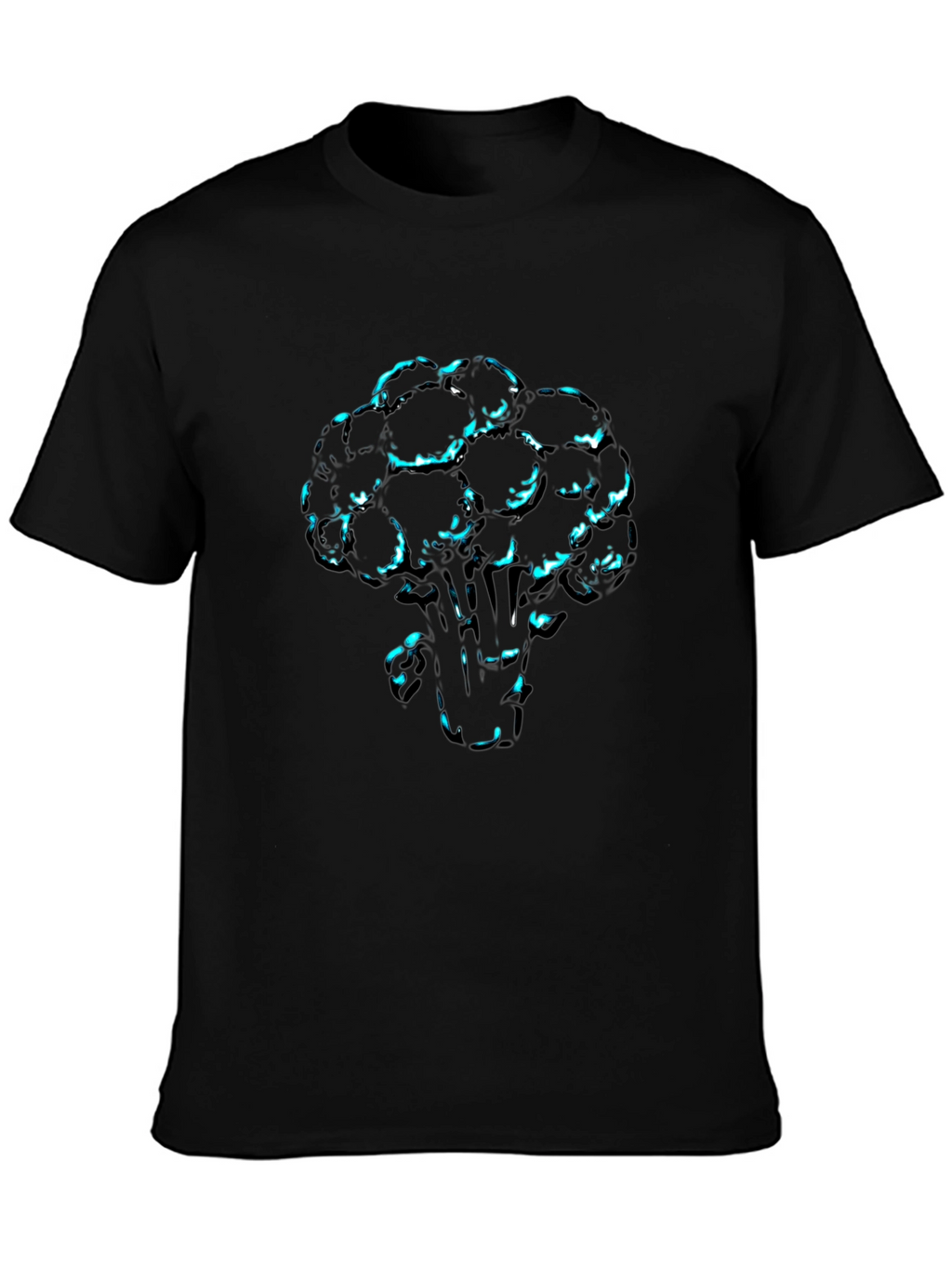 Mens Black T-Shirt with Broccoli Print