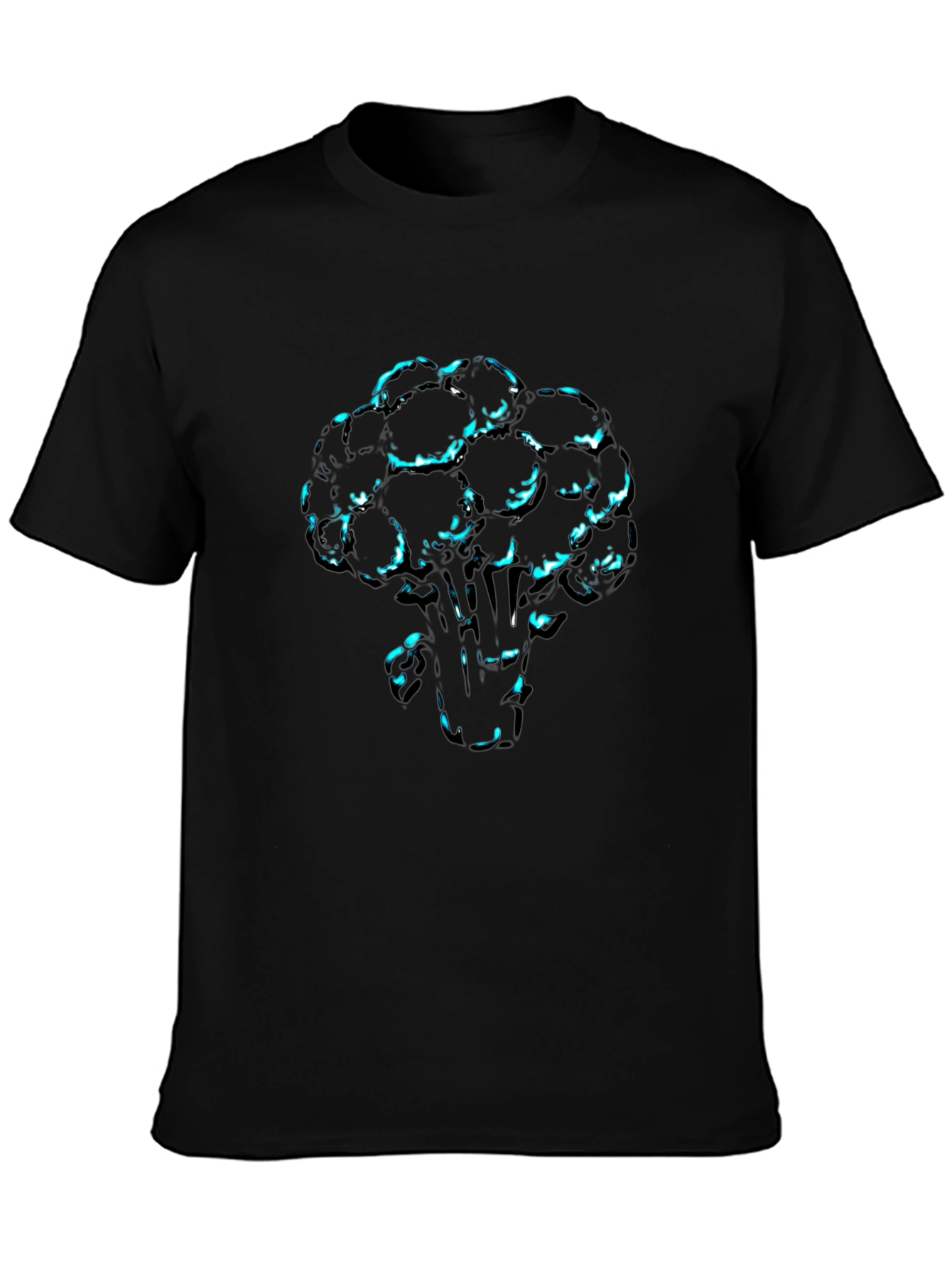 Mens Black T-Shirt with Broccoli Print