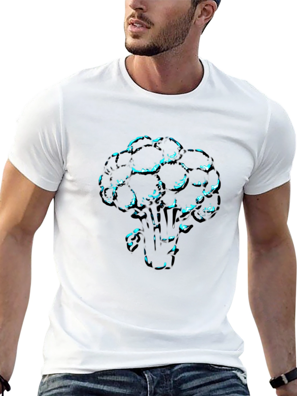 Mens Black T-Shirt with Broccoli Print