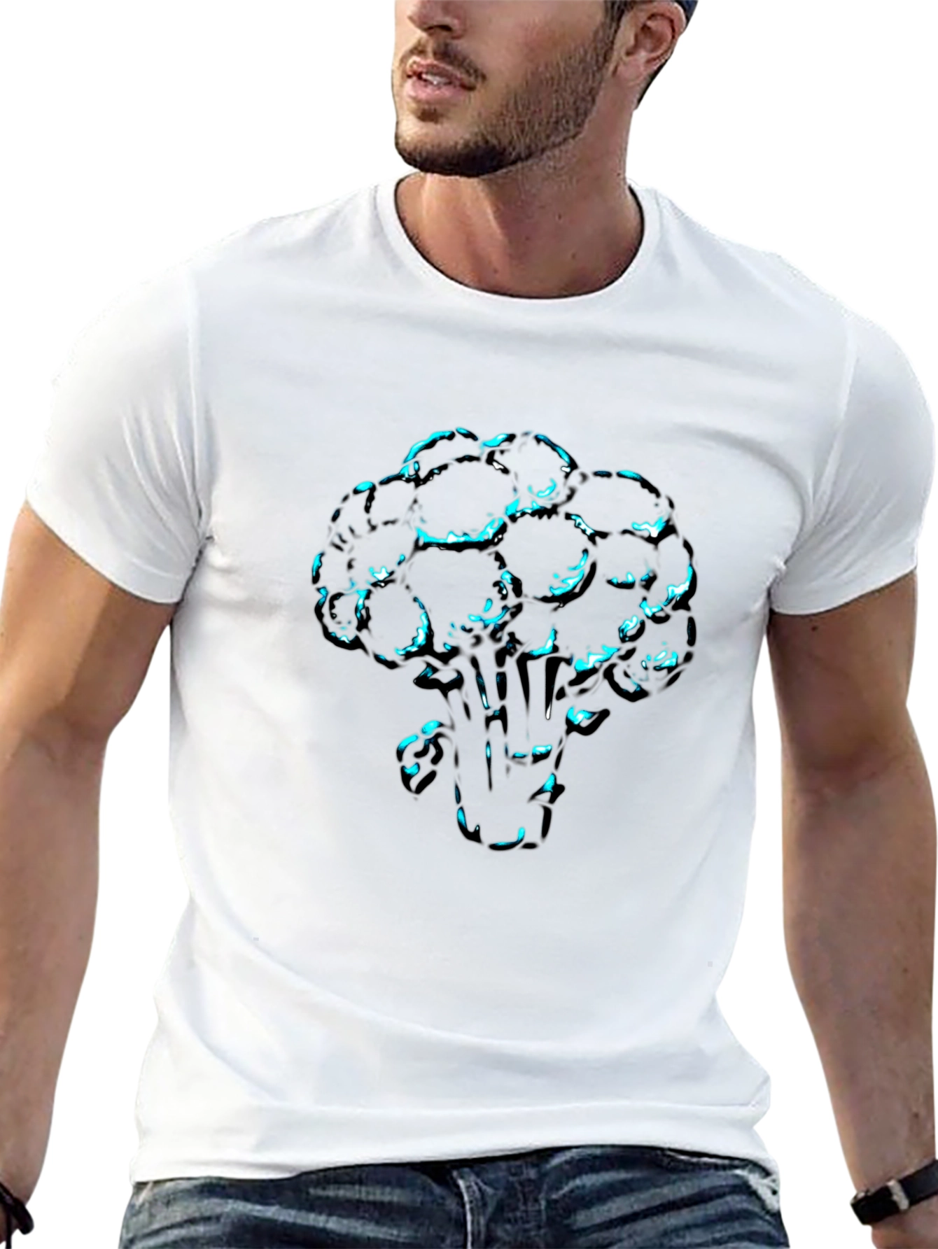 Mens Black T-Shirt with Broccoli Print