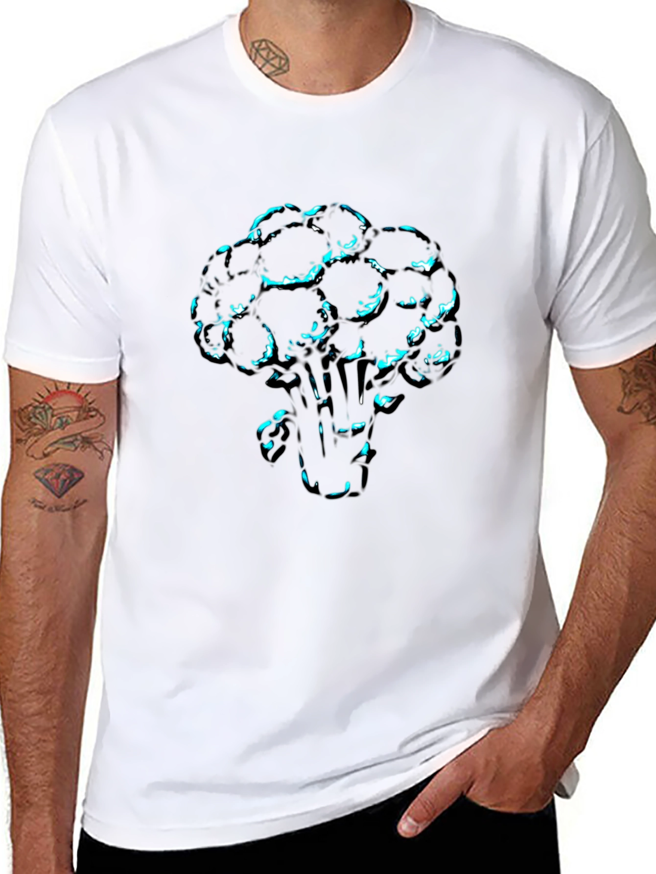 Mens Black T-Shirt with Broccoli Print