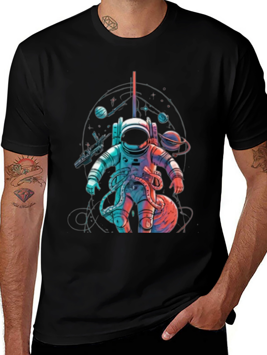 Astronaut Space Graphic Black T-Shirt