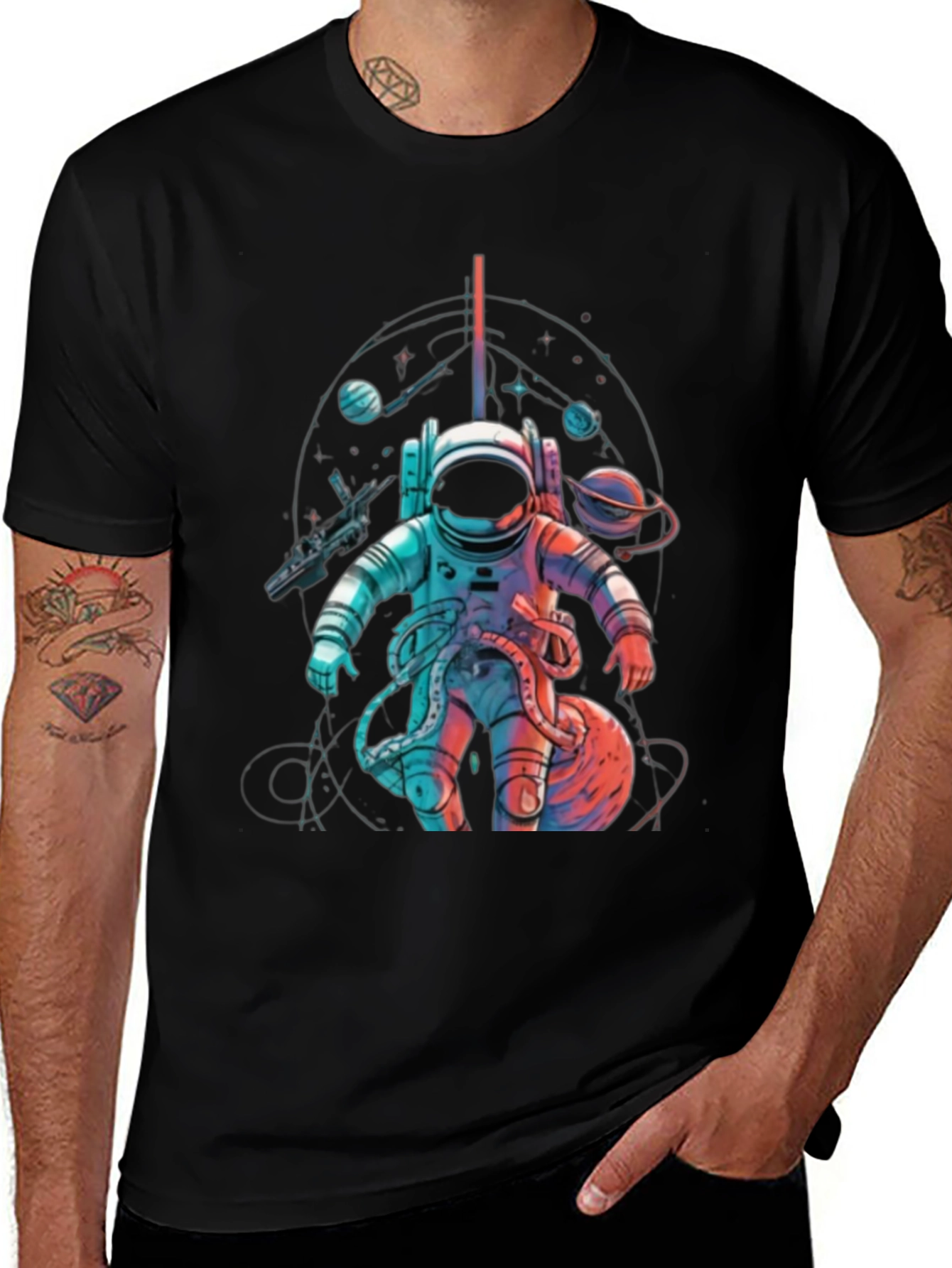 Astronaut Space Graphic Black T-Shirt