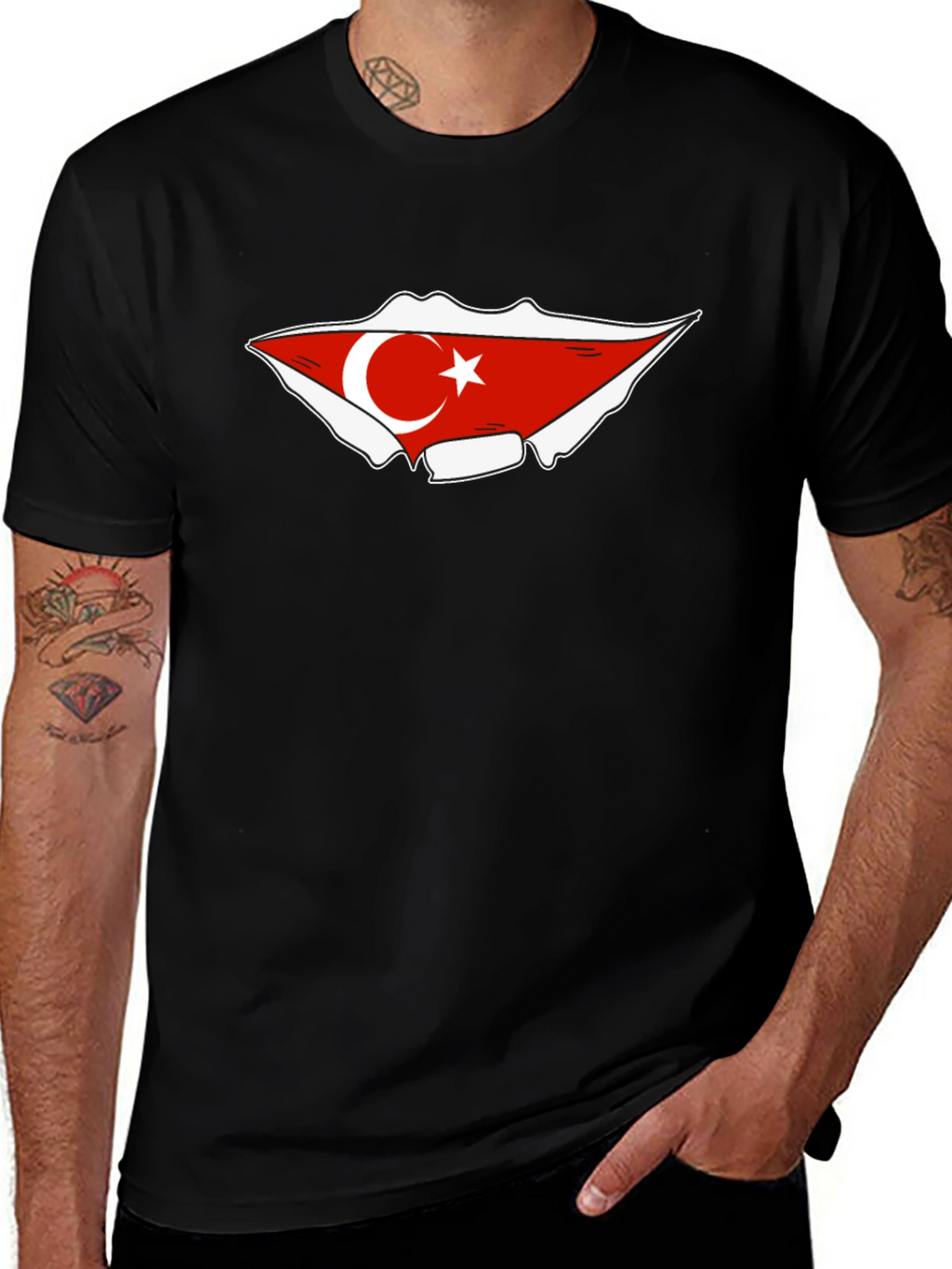 Turkish Flag Graphic Tee - Black Cotton T-Shirt