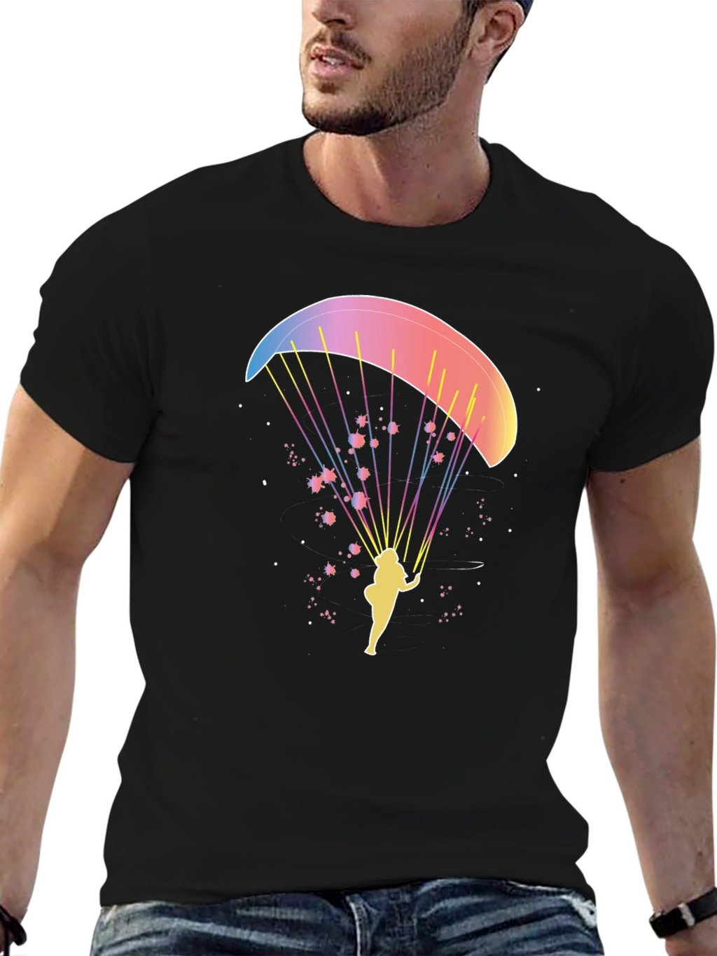 Paragliding Graphic Tee - Black Cotton T-Shirt