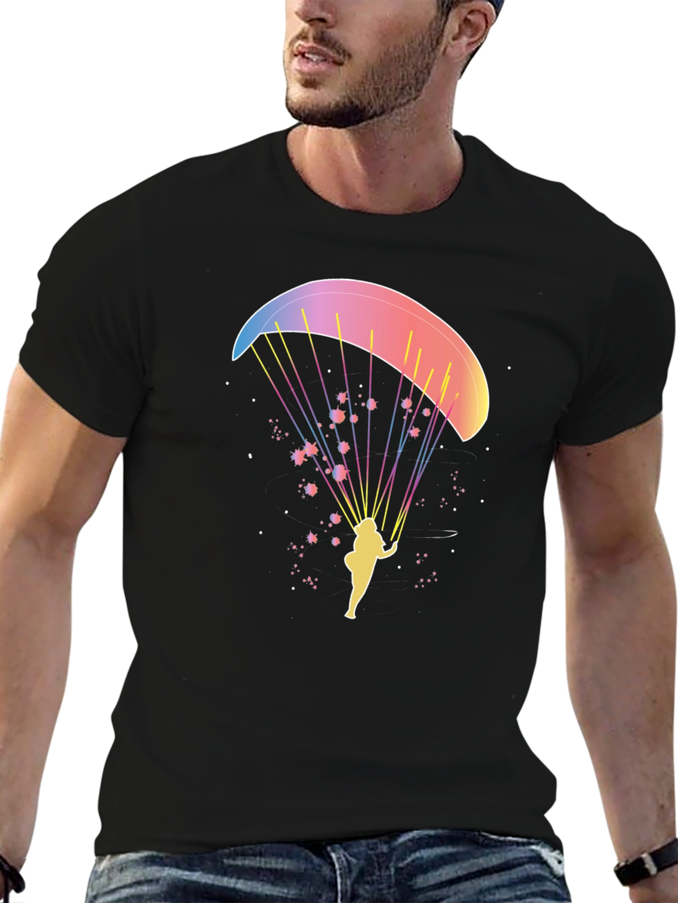 Paragliding Graphic Tee - Black Cotton T-Shirt