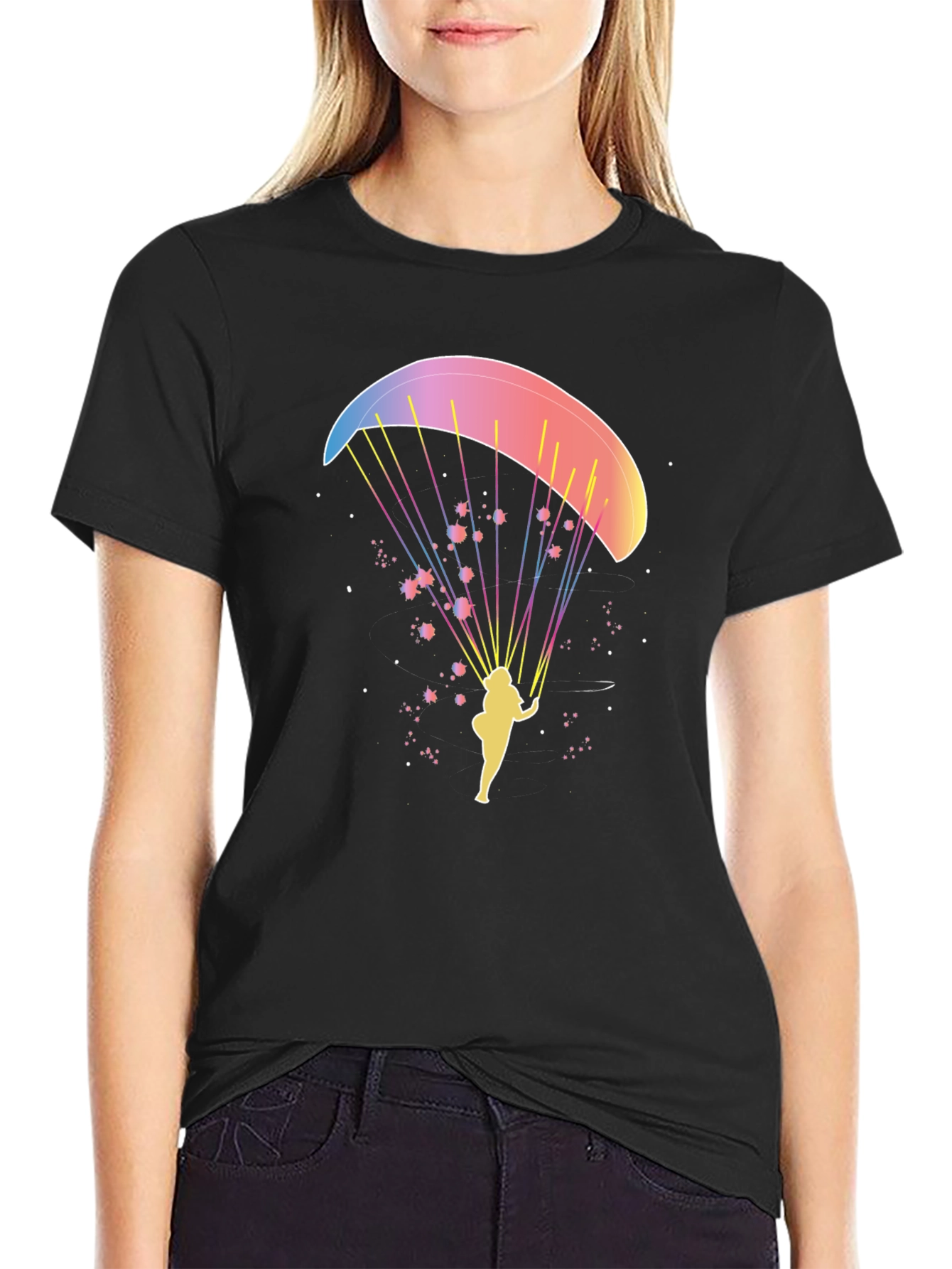 Paragliding Graphic Tee - Black Cotton T-Shirt