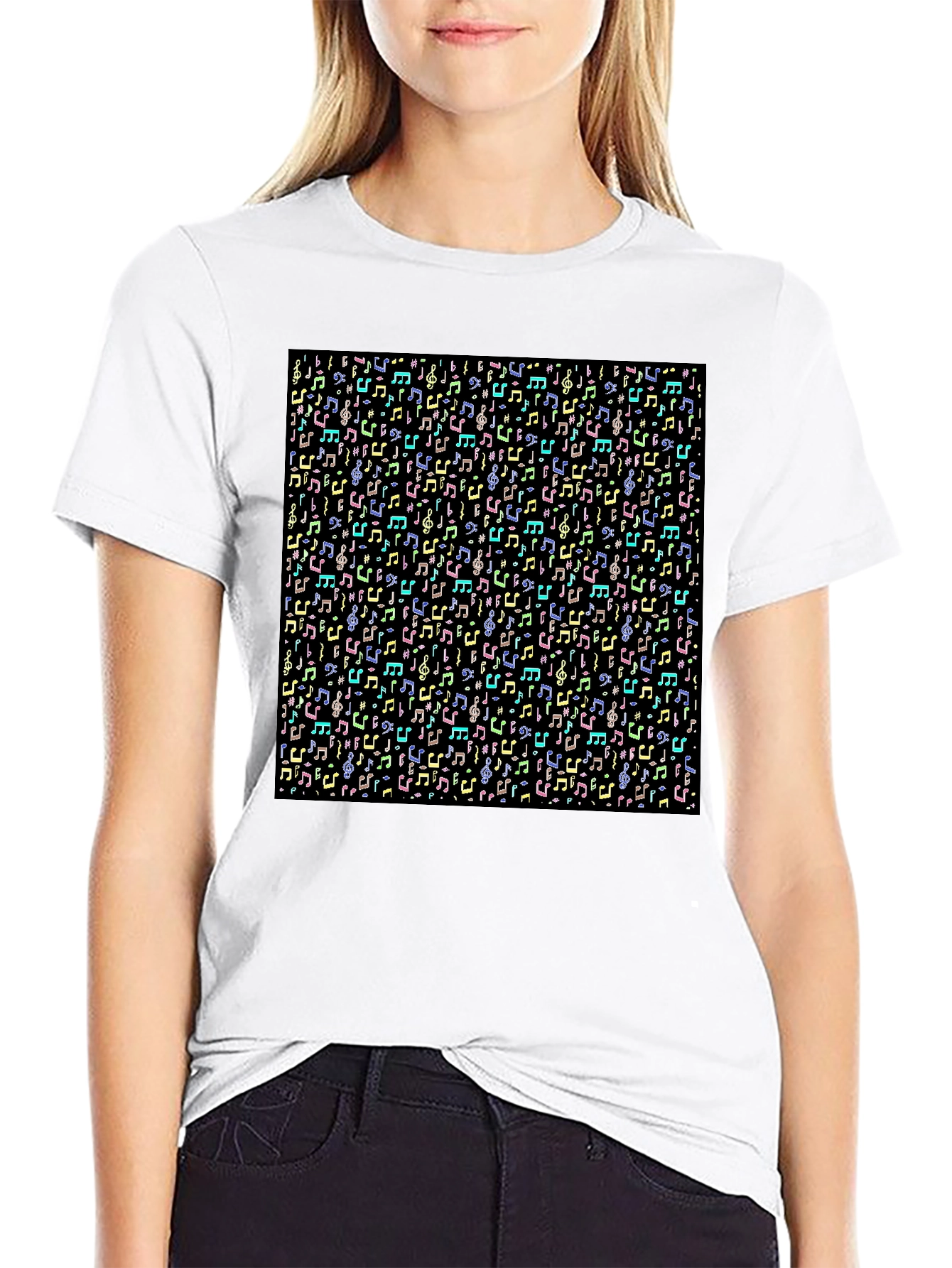 Musical Notes Pattern T-Shirt - Black