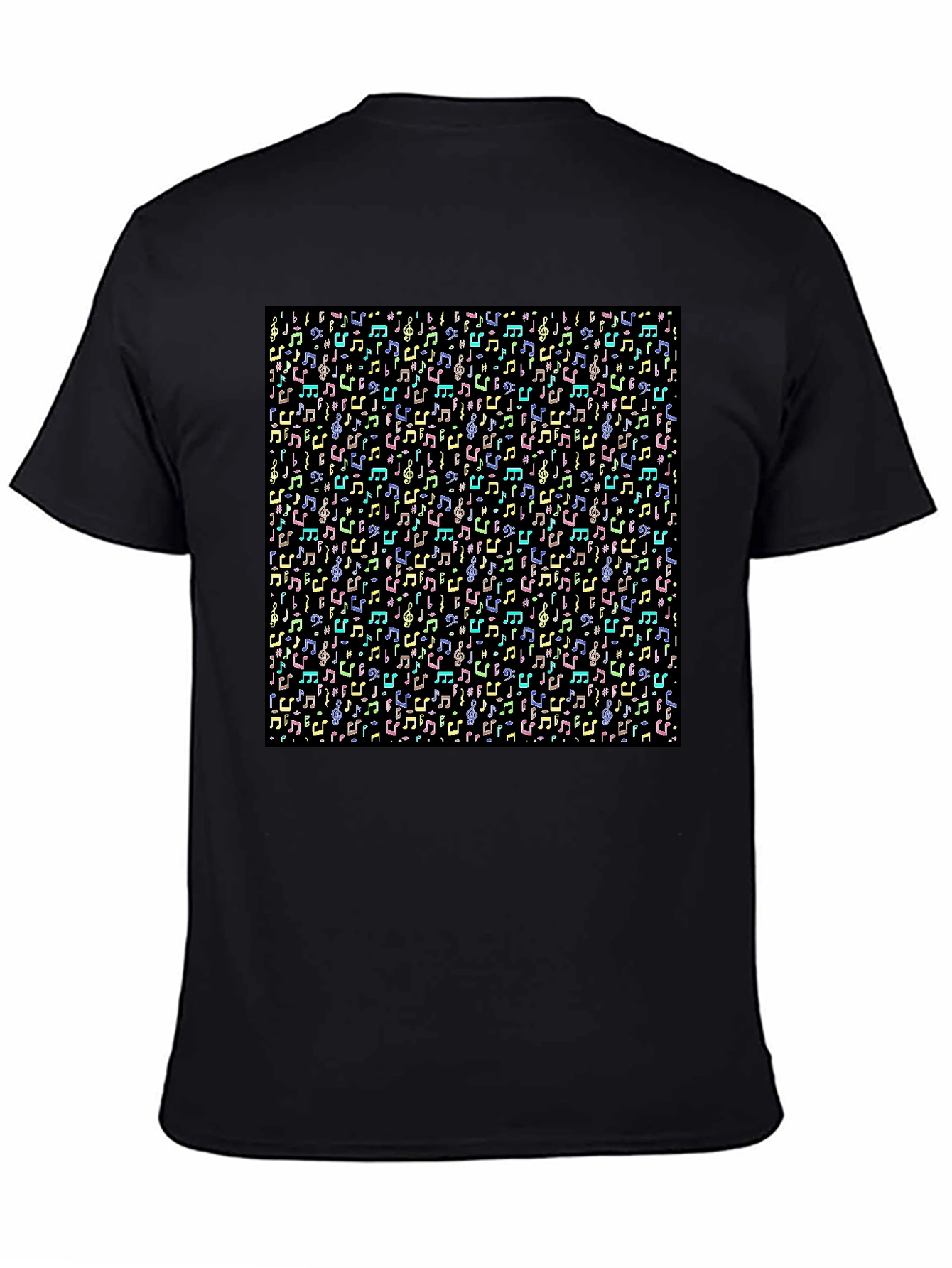 Musical Notes Pattern T-Shirt - Black