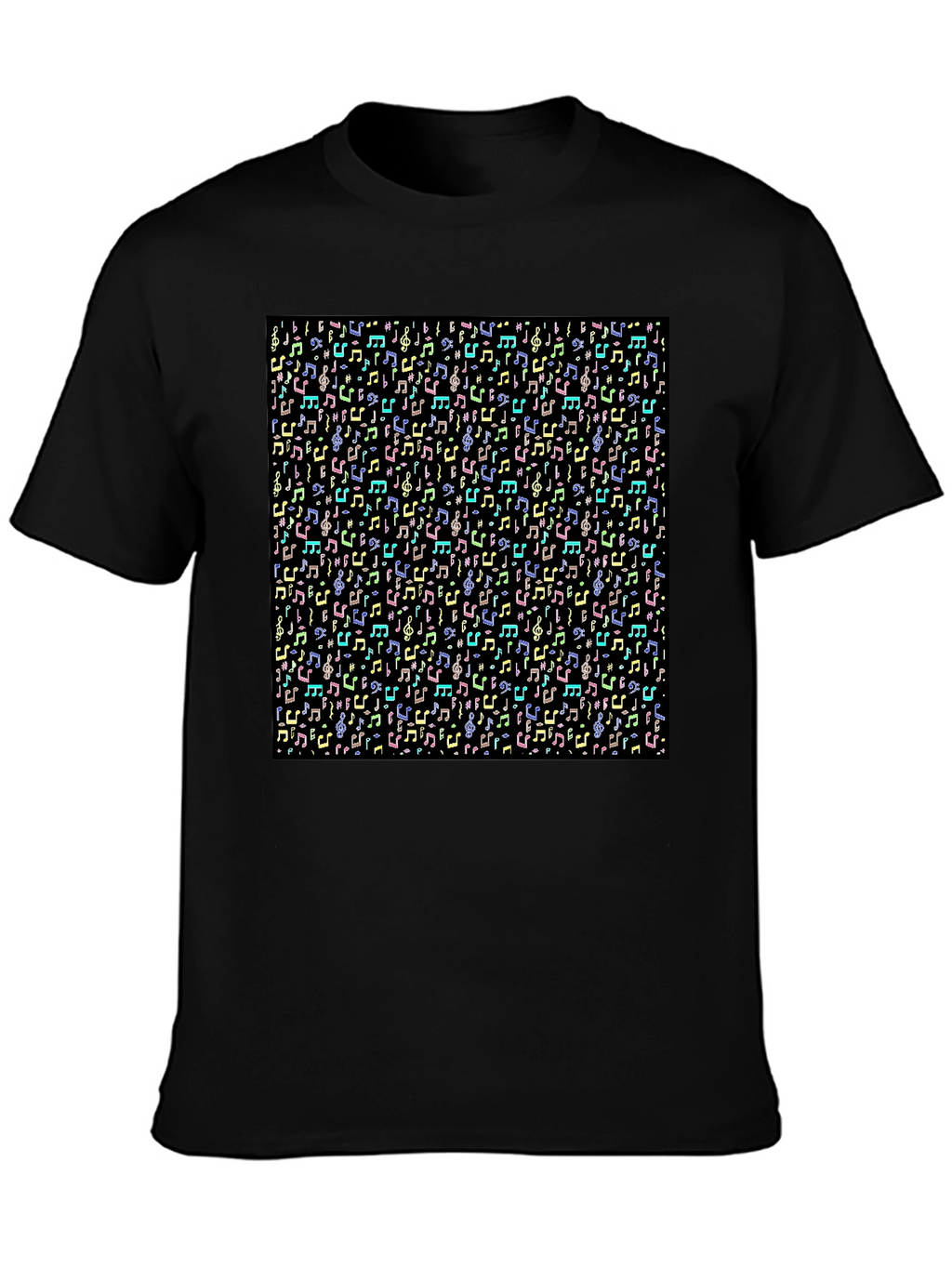 Musical Notes Pattern T-Shirt - Black