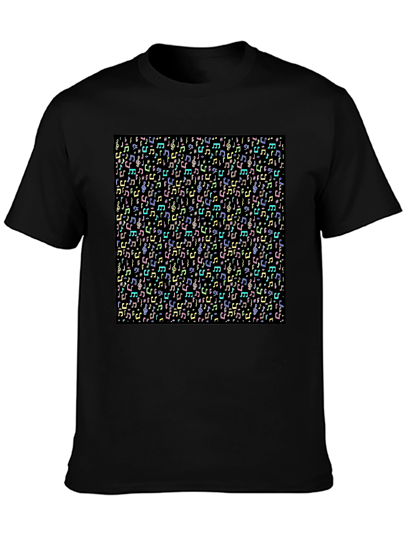 Musical Notes Pattern T-Shirt - Black