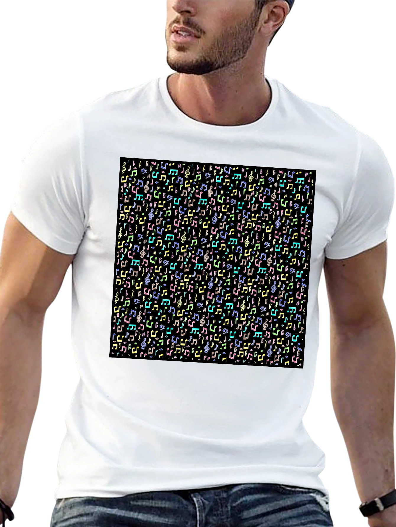 Musical Notes Pattern T-Shirt - Black