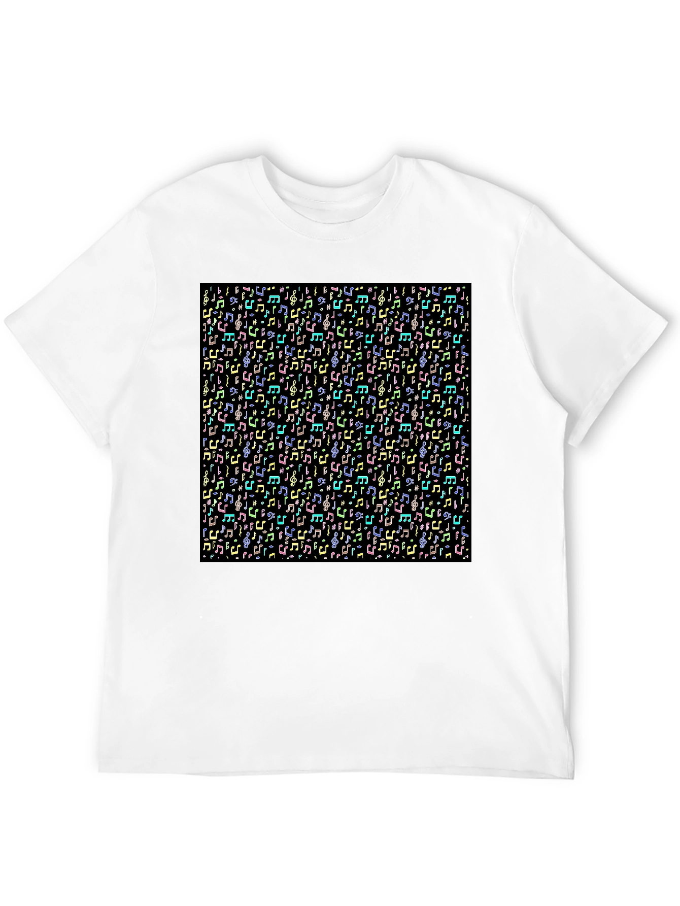 Musical Notes Pattern T-Shirt - Black
