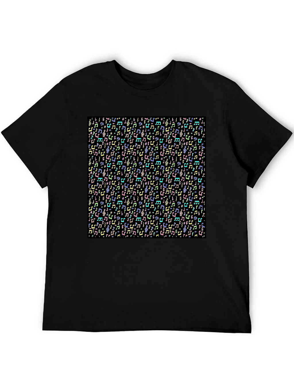 Musical Notes Pattern T-Shirt - Black
