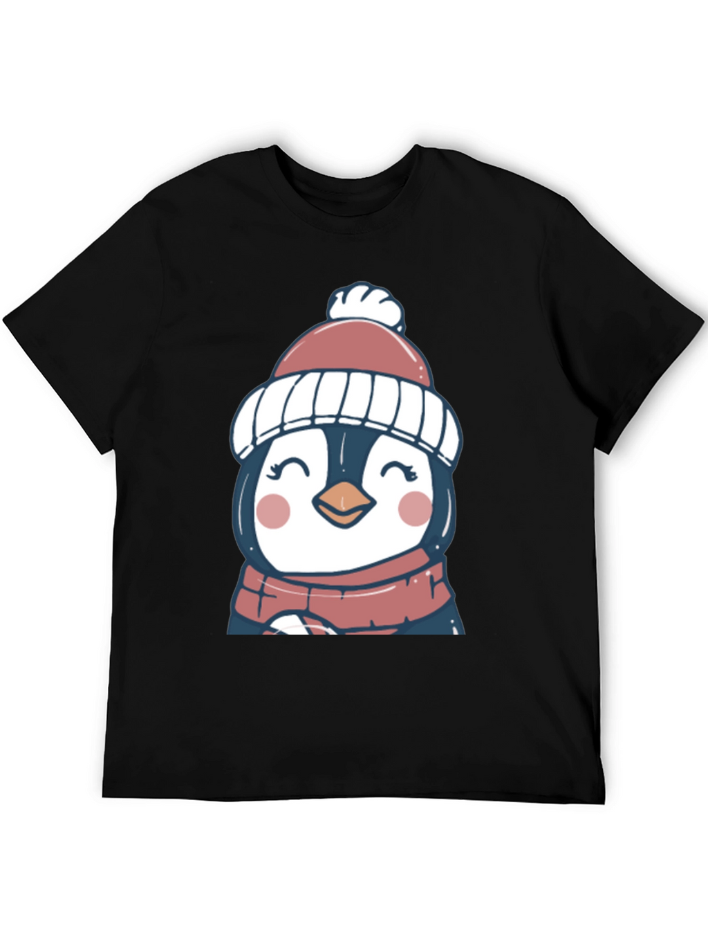 Cute Winter Penguin Graphic Tee - Soft Black T-Shirt