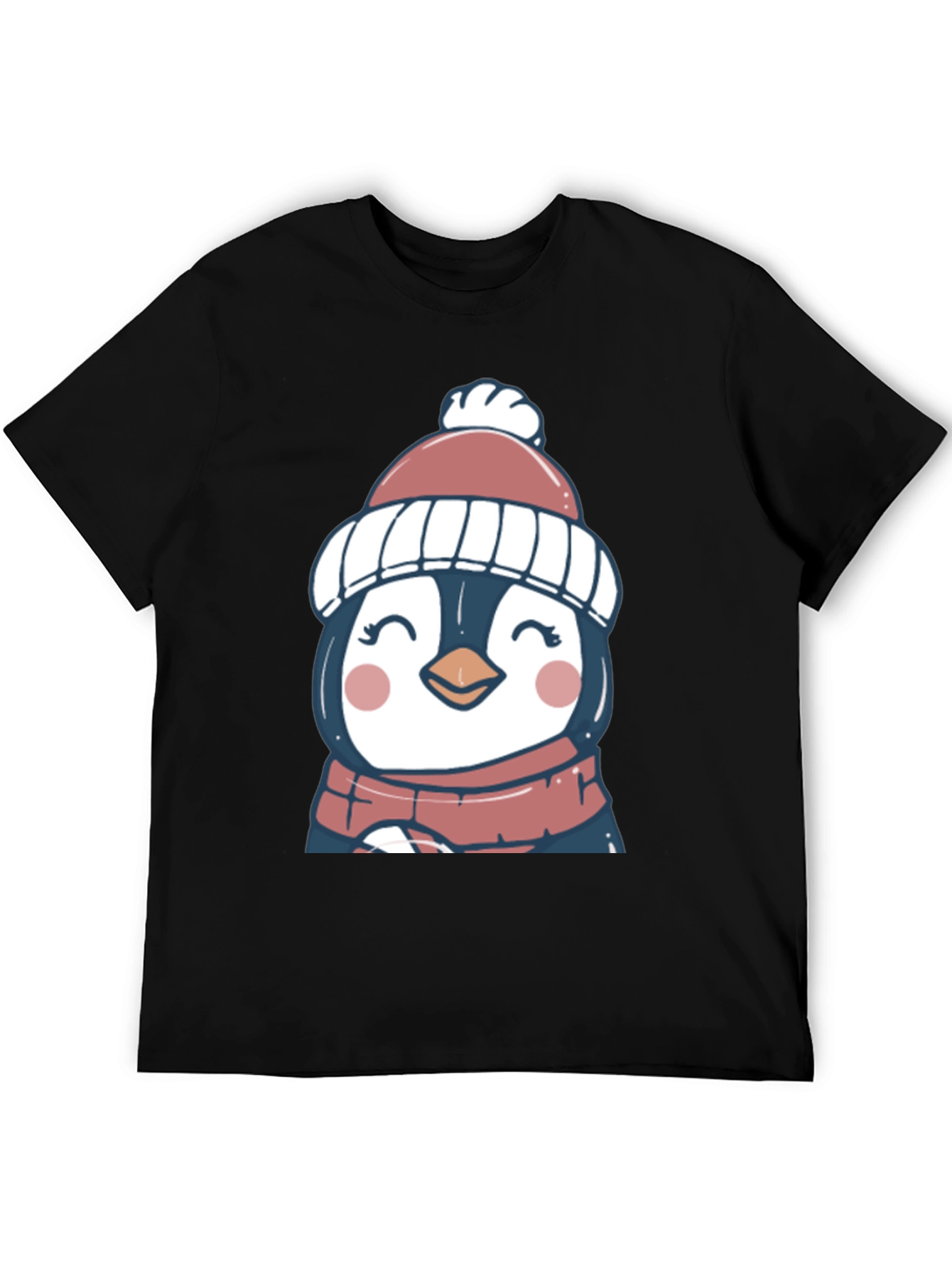 Cute Winter Penguin Graphic Tee - Soft Black T-Shirt