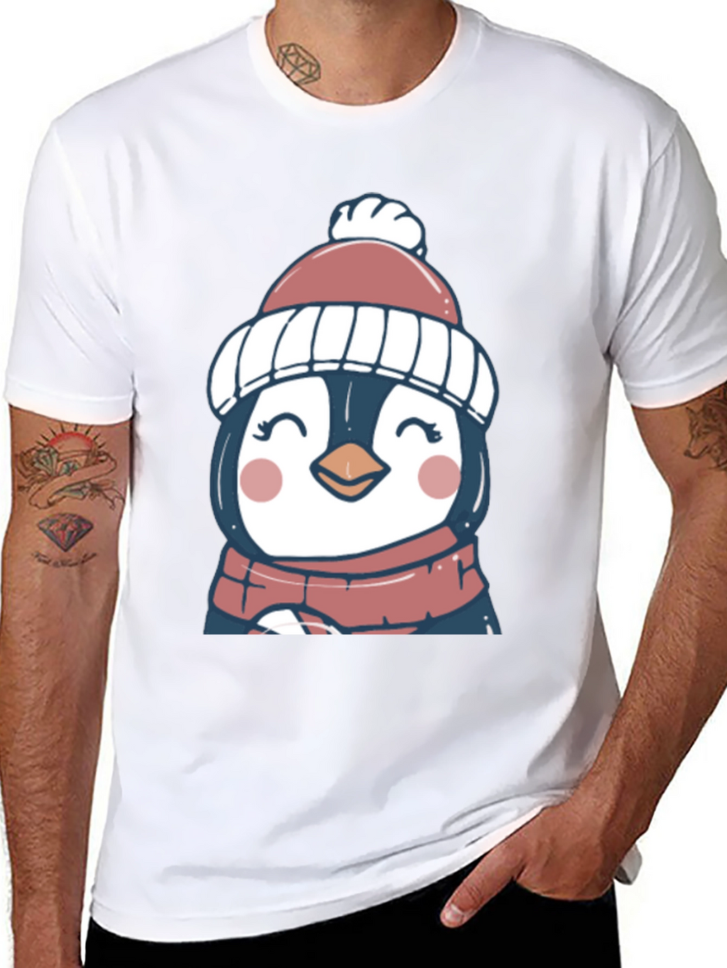 Cute Winter Penguin Graphic Tee - Soft Black T-Shirt