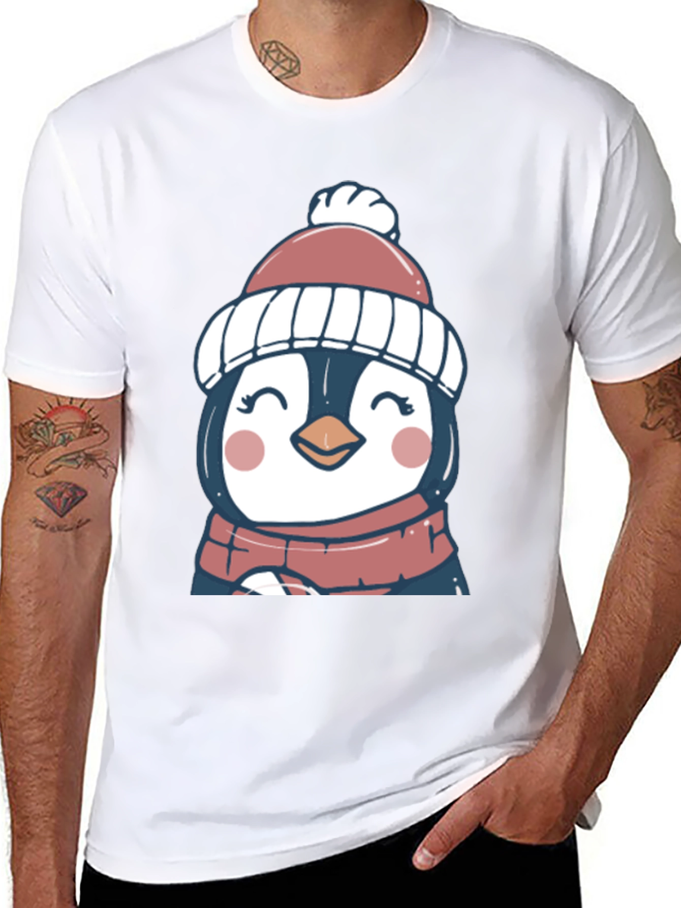 Cute Winter Penguin Graphic Tee - Soft Black T-Shirt
