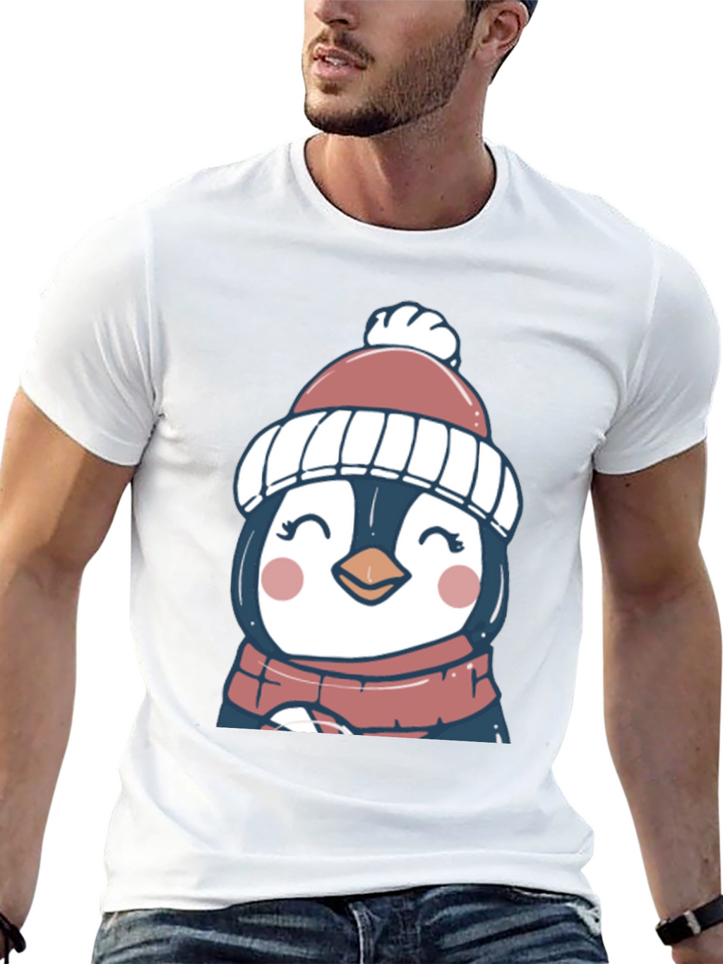 Cute Winter Penguin Graphic Tee - Soft Black T-Shirt