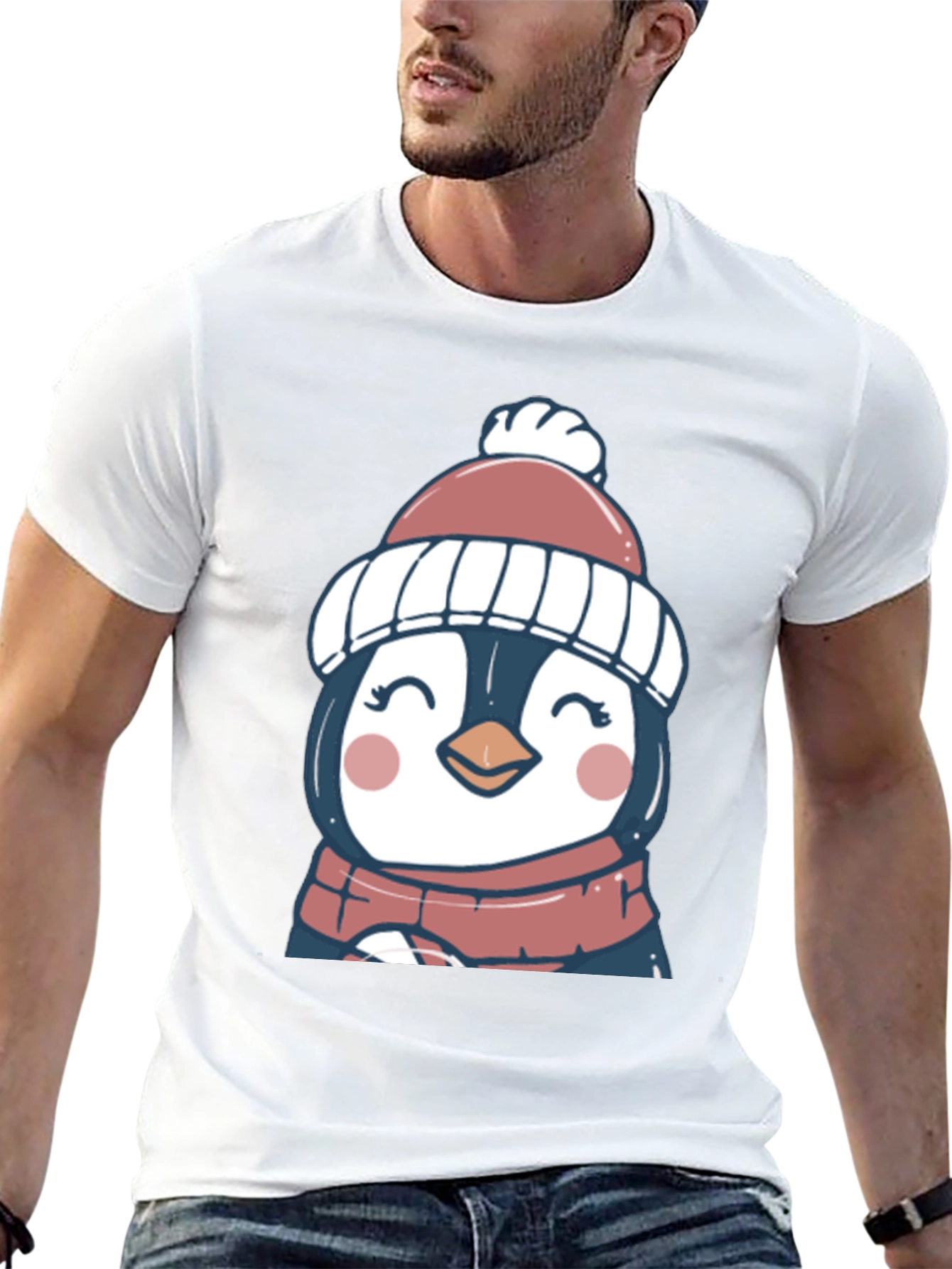 Cute Winter Penguin Graphic Tee - Soft Black T-Shirt