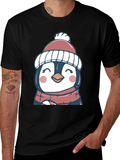 Cute Winter Penguin Graphic Tee - Soft Black T-Shirt