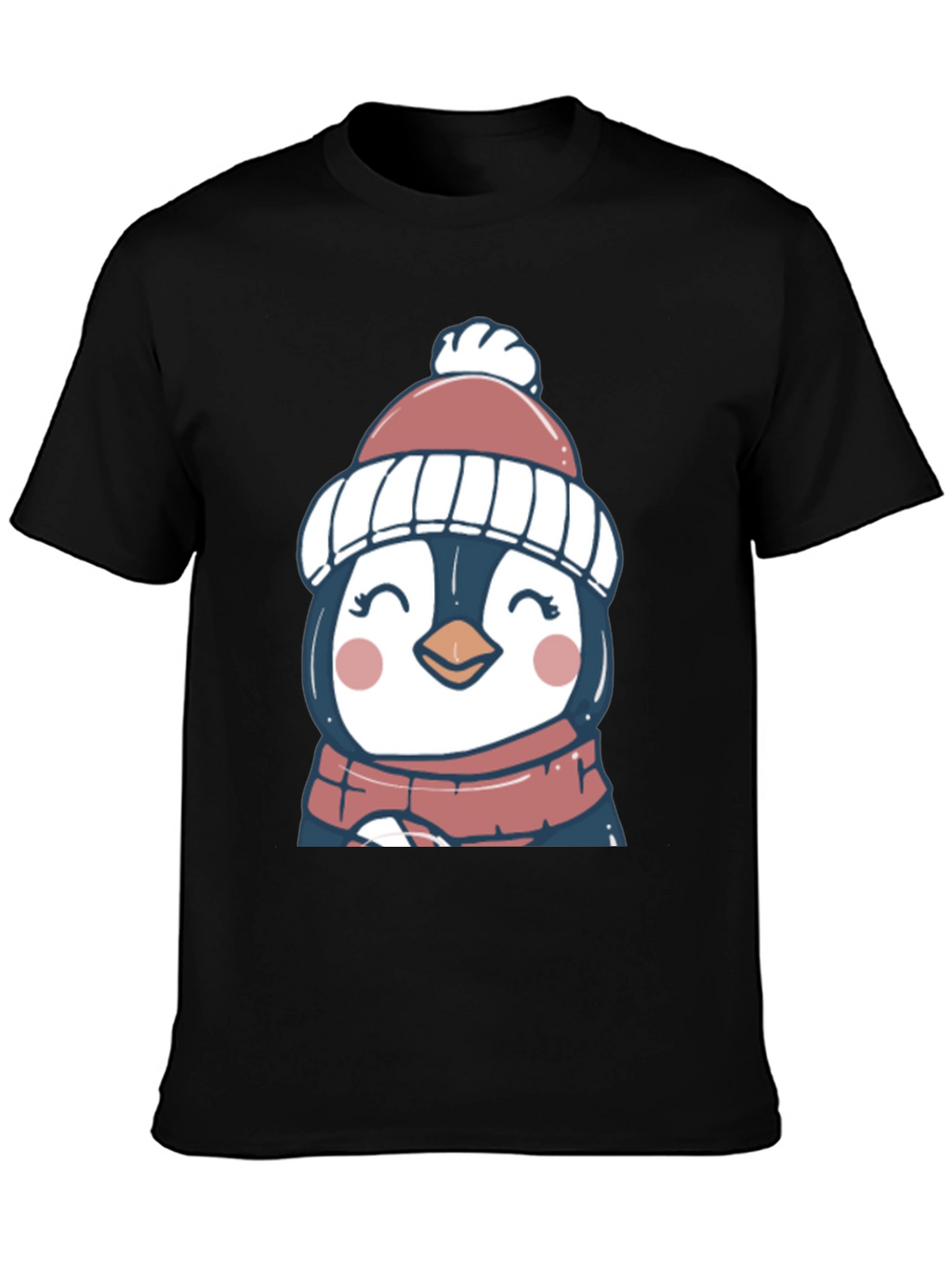 Cute Winter Penguin Graphic Tee - Soft Black T-Shirt