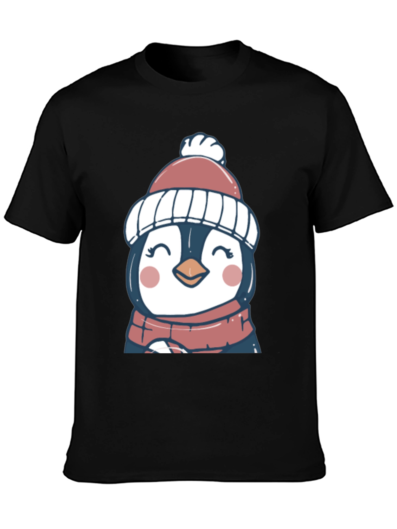 Cute Winter Penguin Graphic Tee - Soft Black T-Shirt