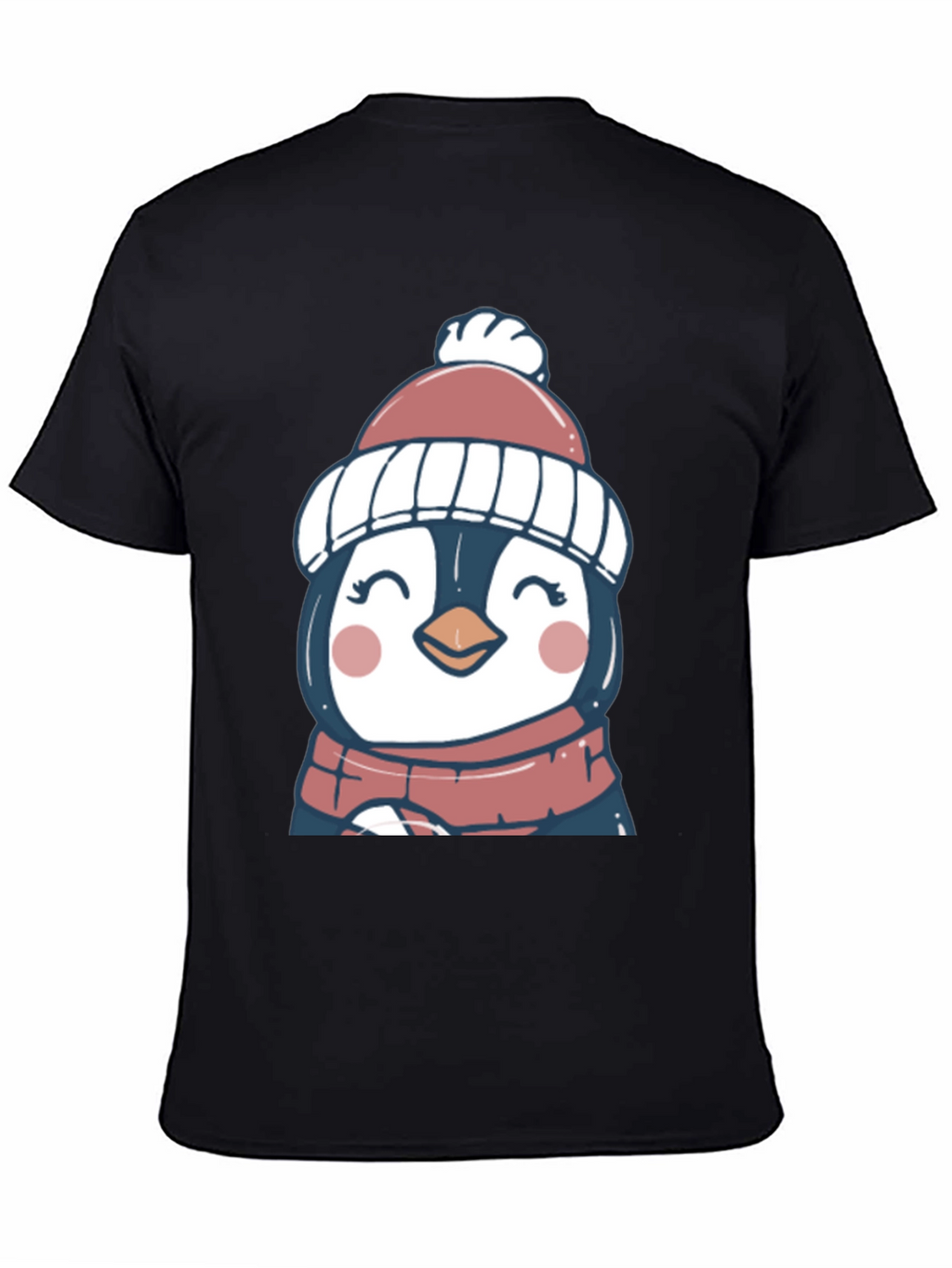 Cute Winter Penguin Graphic Tee - Soft Black T-Shirt
