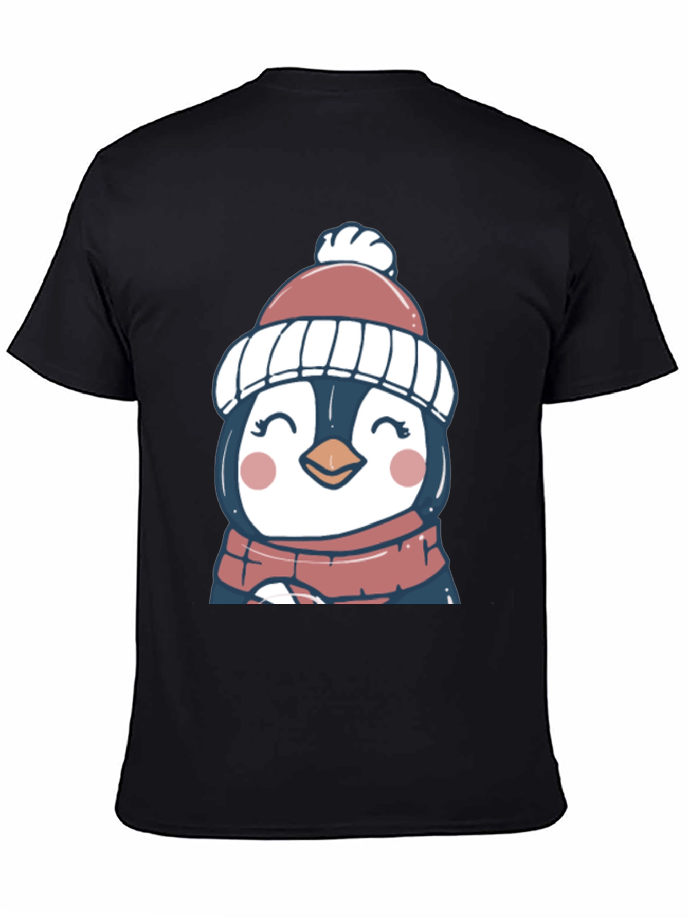 Cute Winter Penguin Graphic Tee - Soft Black T-Shirt