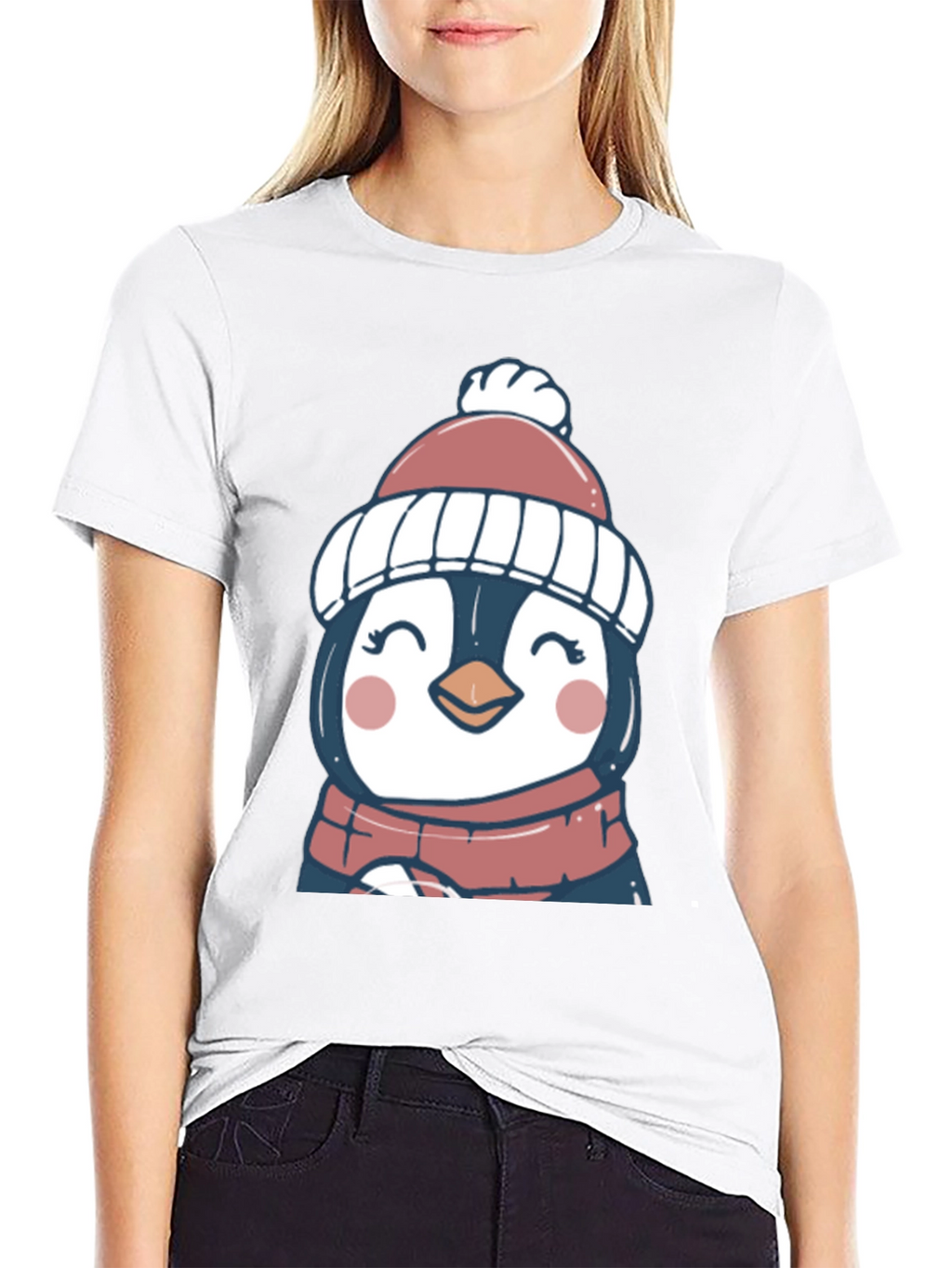 Cute Winter Penguin Graphic Tee - Soft Black T-Shirt