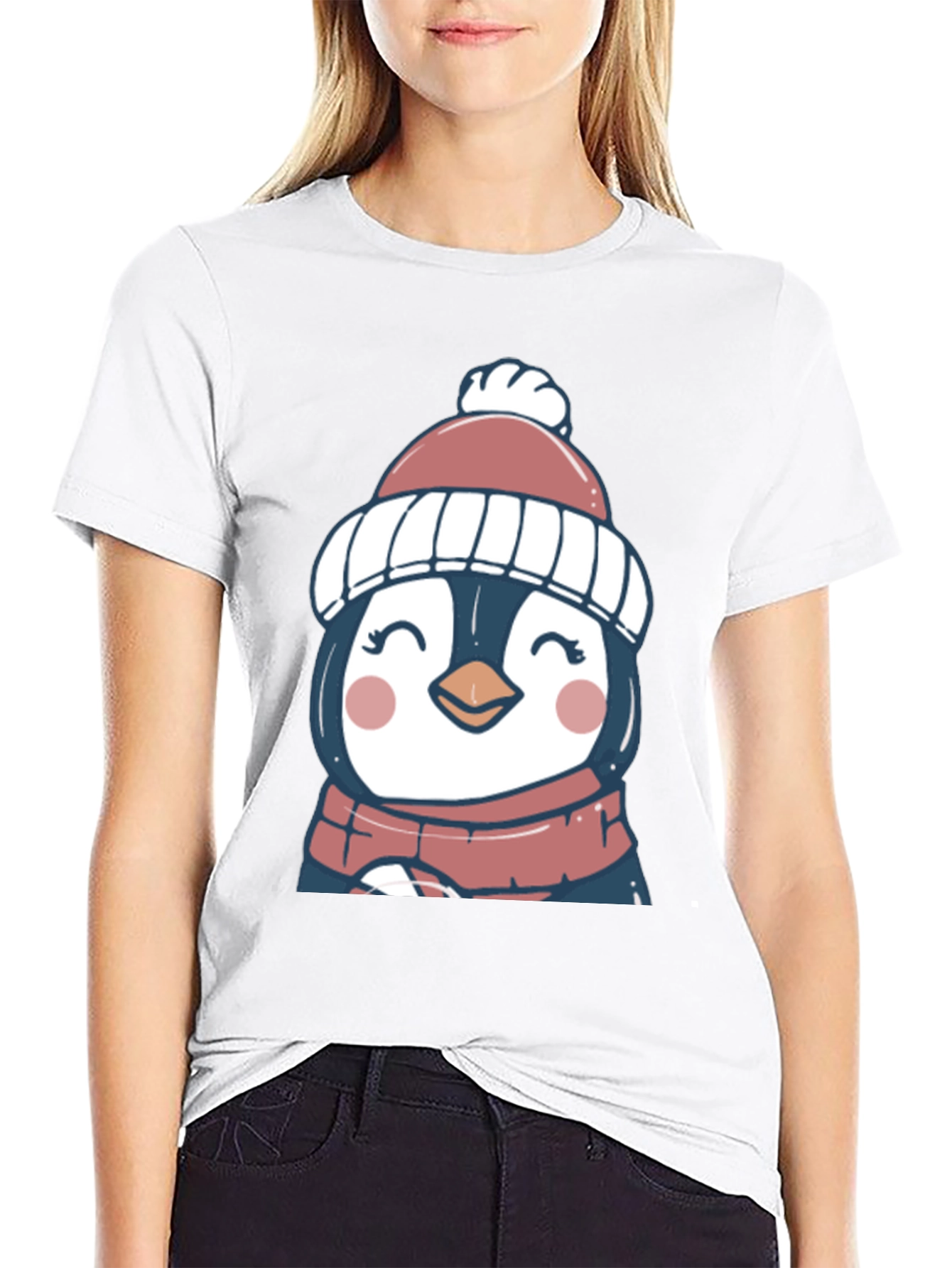 Cute Winter Penguin Graphic Tee - Soft Black T-Shirt