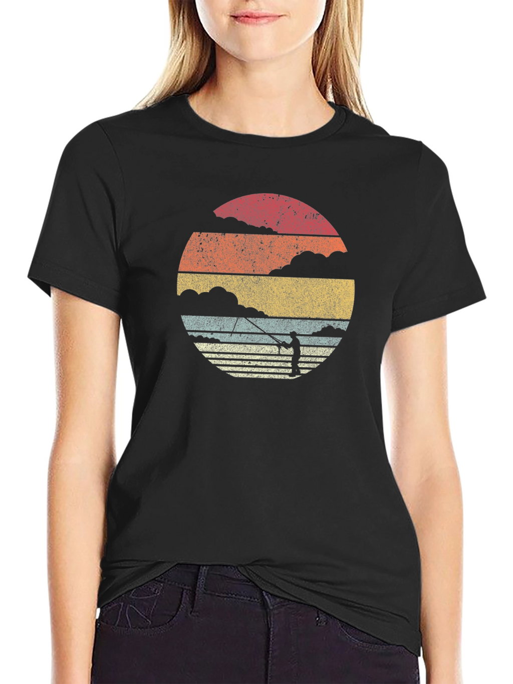 Retro Fishing T-Shirt - Sunset Fisherman Tee
