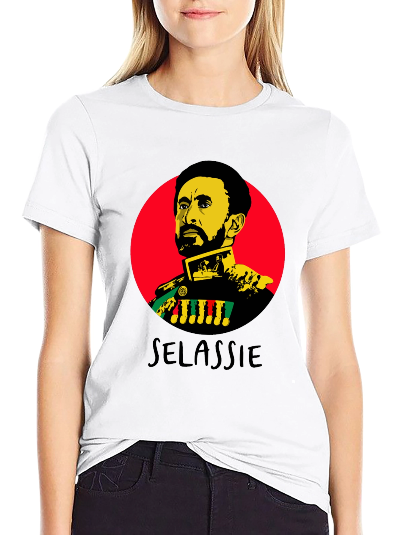 Haile Selassie Portrait Graphic Black T-Shirt
