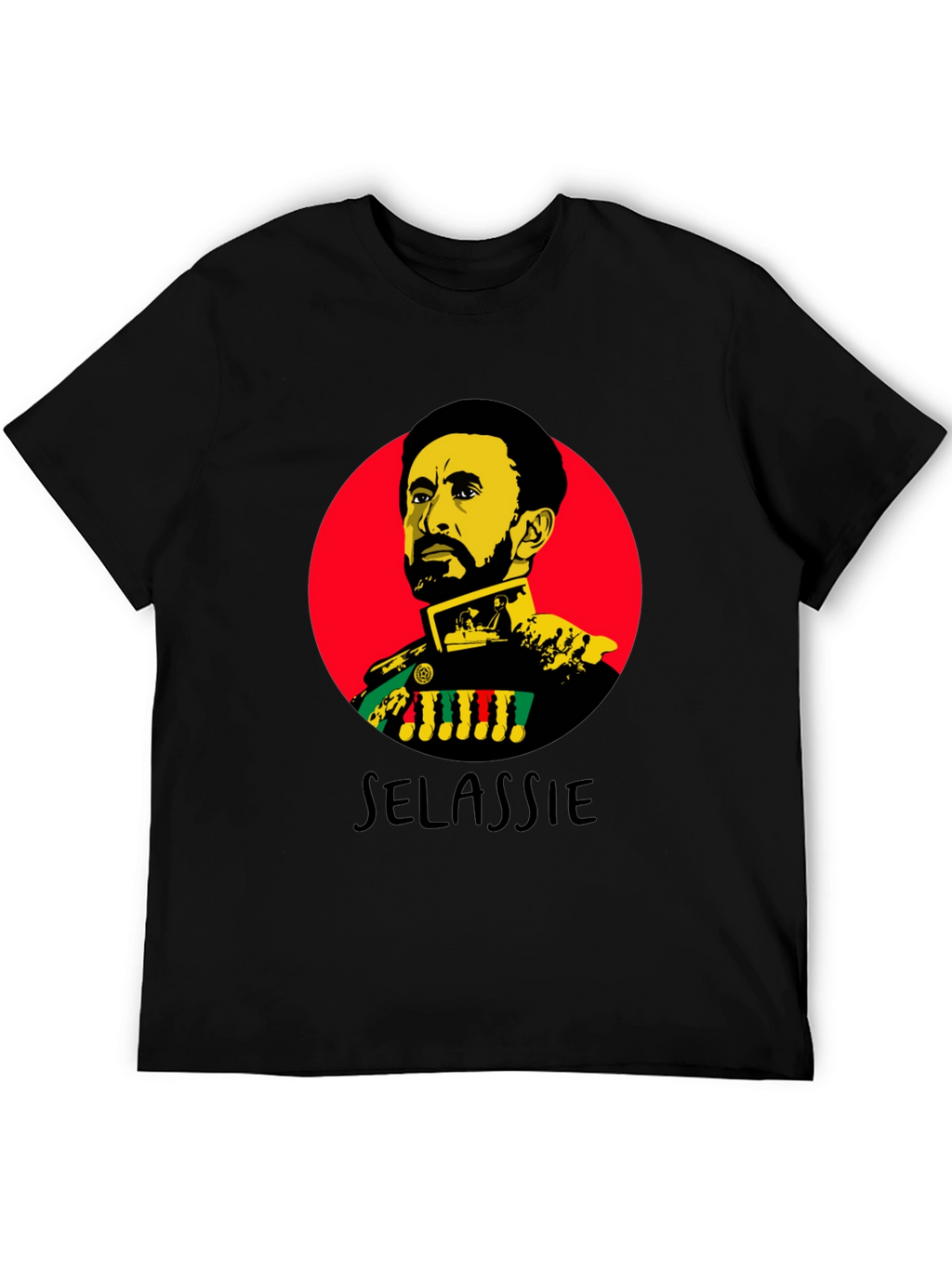 Haile Selassie Portrait Graphic Black T-Shirt