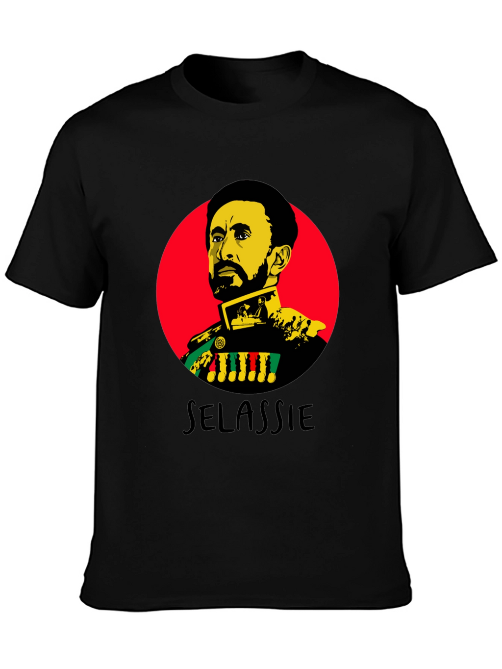 Haile Selassie Portrait Graphic Black T-Shirt