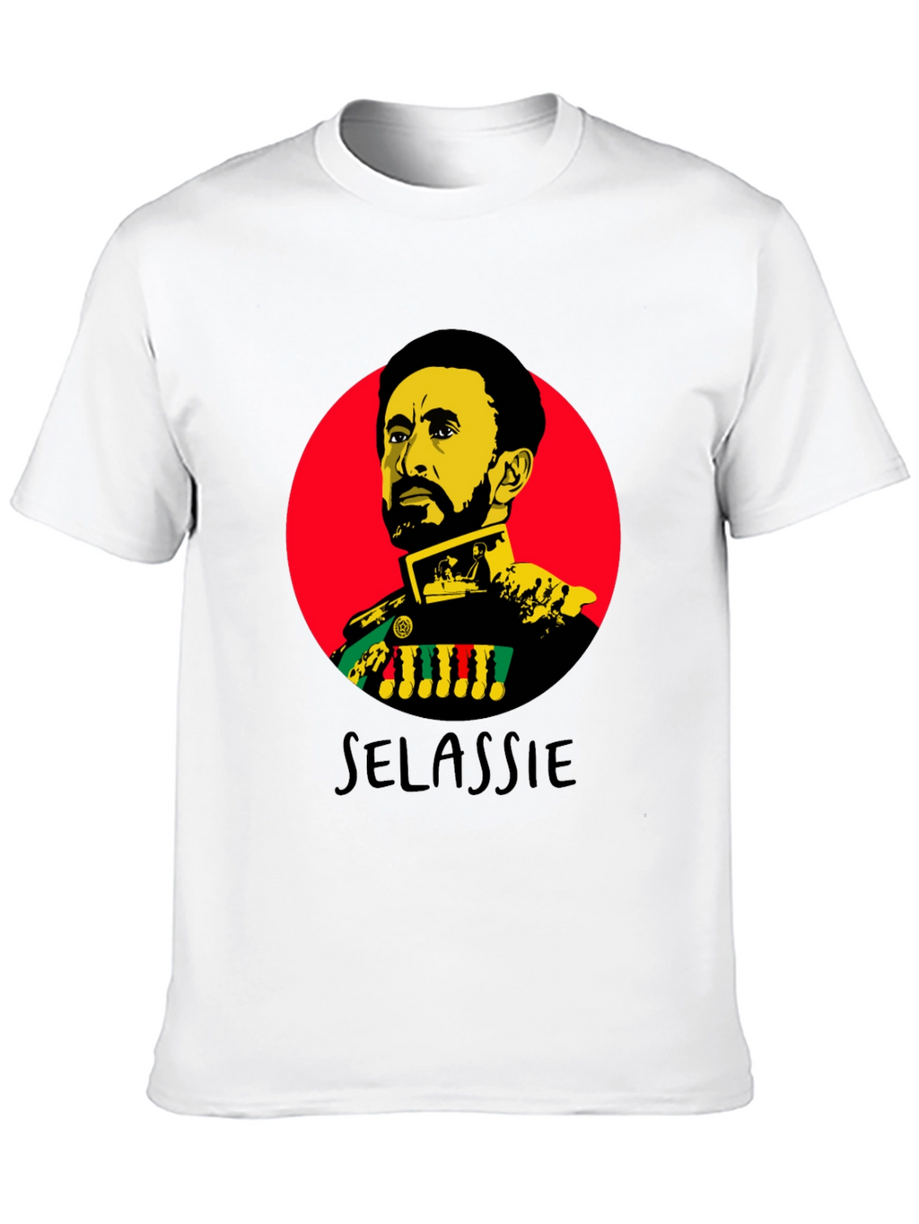 Haile Selassie Portrait Graphic Black T-Shirt